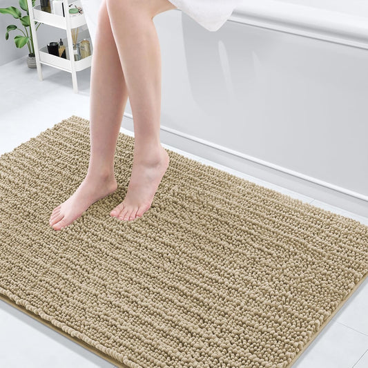 Arotive Luxury Chenille Bathroom Rug Mat, Extra Soft Thick Absorbent Shaggy Bath Rugs, Non-Slip Machine Wash Dry, Plush Bath Mats for Bathroom, Shower and Tub, 50x30, Beige