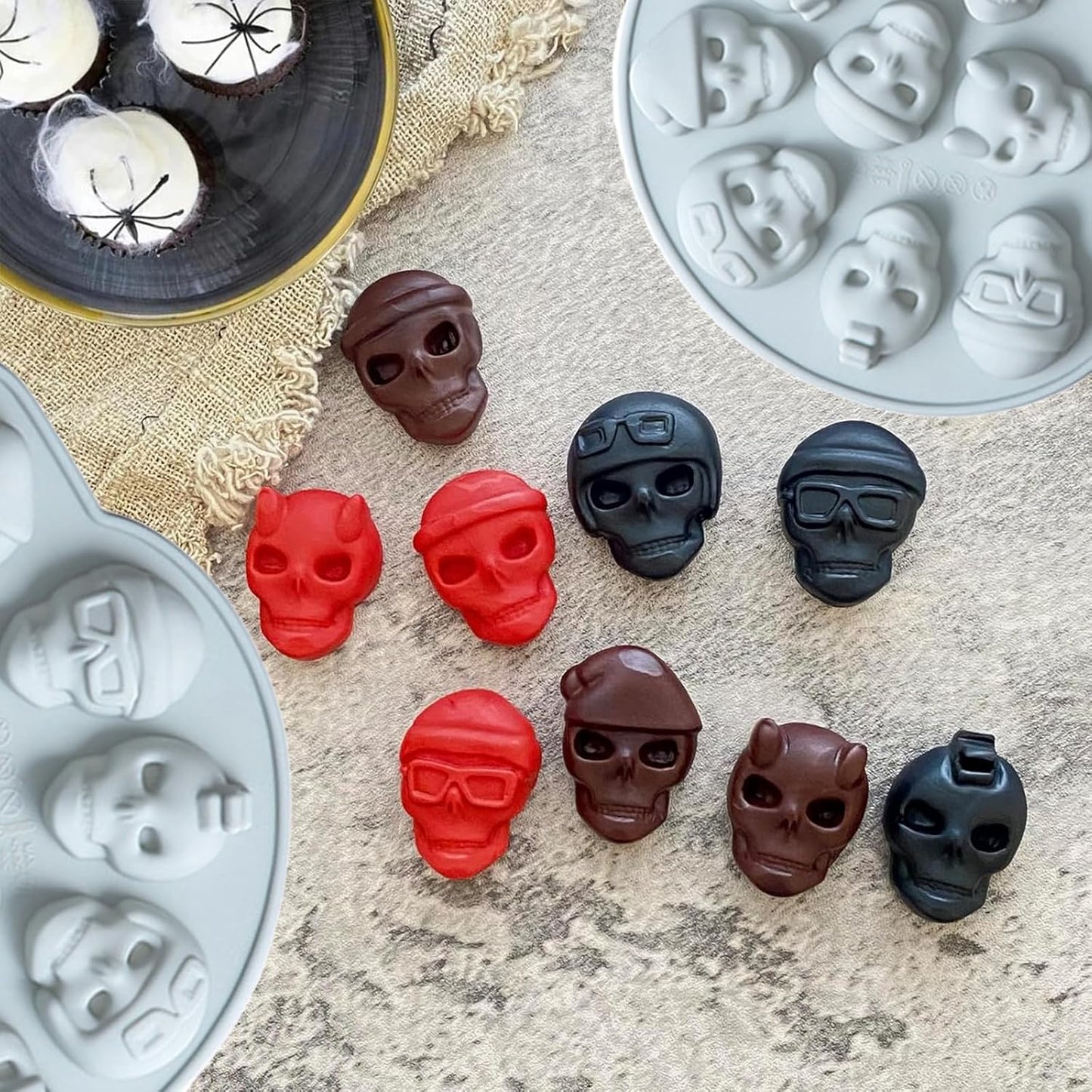 Halloween Chocolate Mold Silicone,12 Cavity Candy Gummy Mold with Pumpkin Wizard Hat Bat Spider Tombstone for Baking Chocolate Jelly Gummy Dessert 2pcs