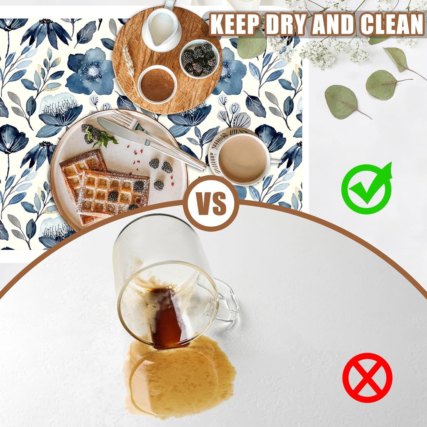 Blue Flowers Dish Drying Mat for Kitchen Counter Coffee Bar Mat Hide Stain Absorbent Coffee Mat with Non-Slip Rubber Backed Coffee Maker Espresso Machine Coffee Bar Accessories 15.7 x 23.6 Inch