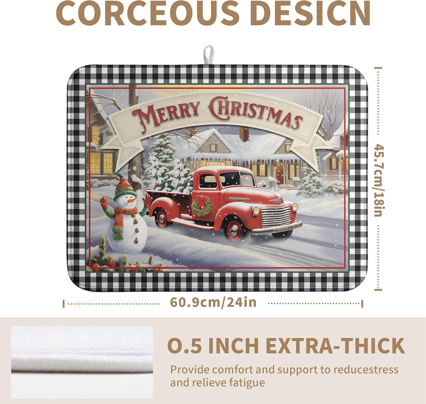 Merry Christmas Dish Drying Mat for Kitchen Winter Snowman Large Dish Drying Mat Buffalo Plaid Kitchen Drying Mat Truck Tree Microfiber Drying Mats Absorbent Dish Pad 18x24 inch