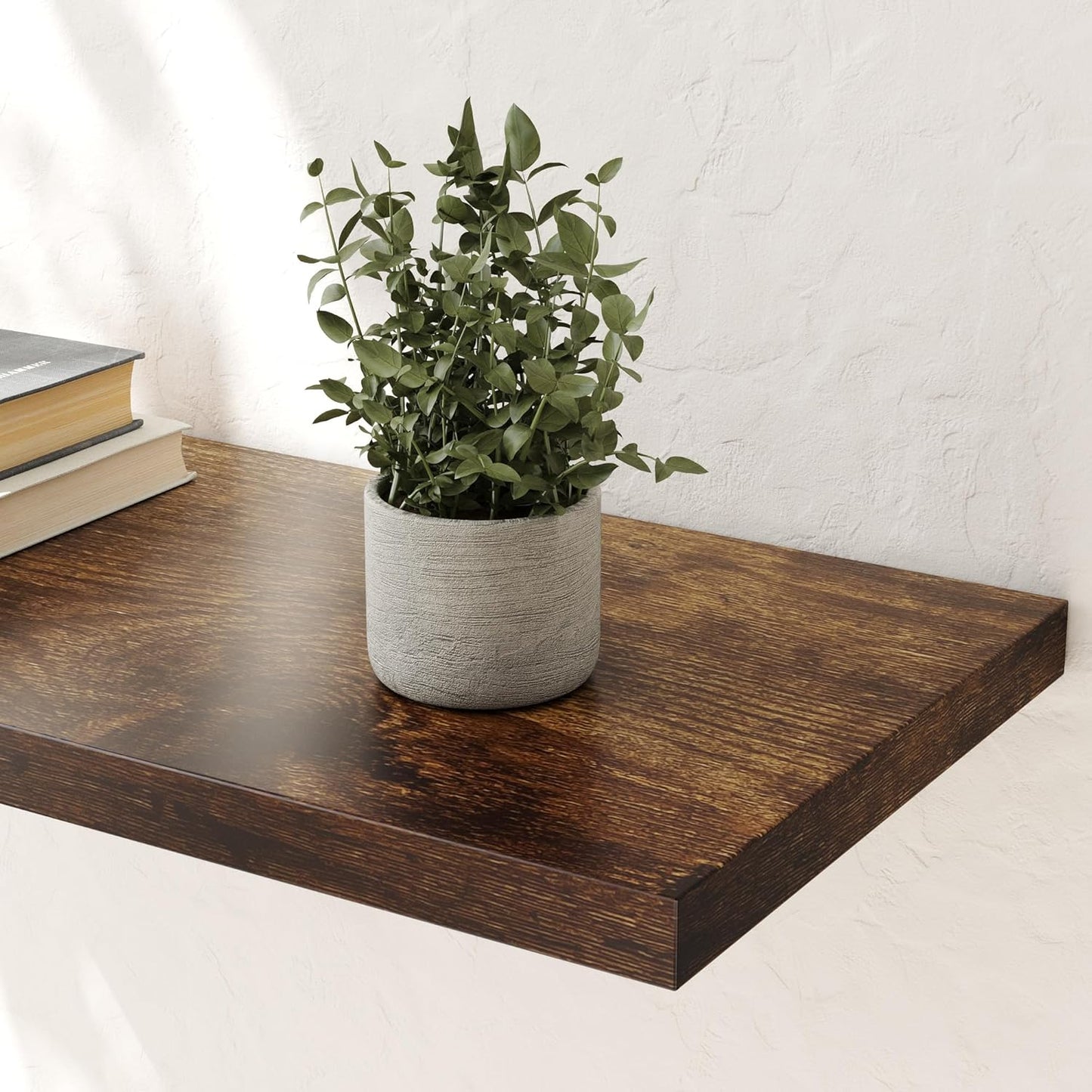 Wall Shelf Set of 2, Rustic Brown Floating Shelves 36 in W x 10 in D x 1 in H, Wooden Floating Wall Shelf with Invisible Brackets for Living Room/Bedroom/Bathroom/Kitchen Storage and Decor