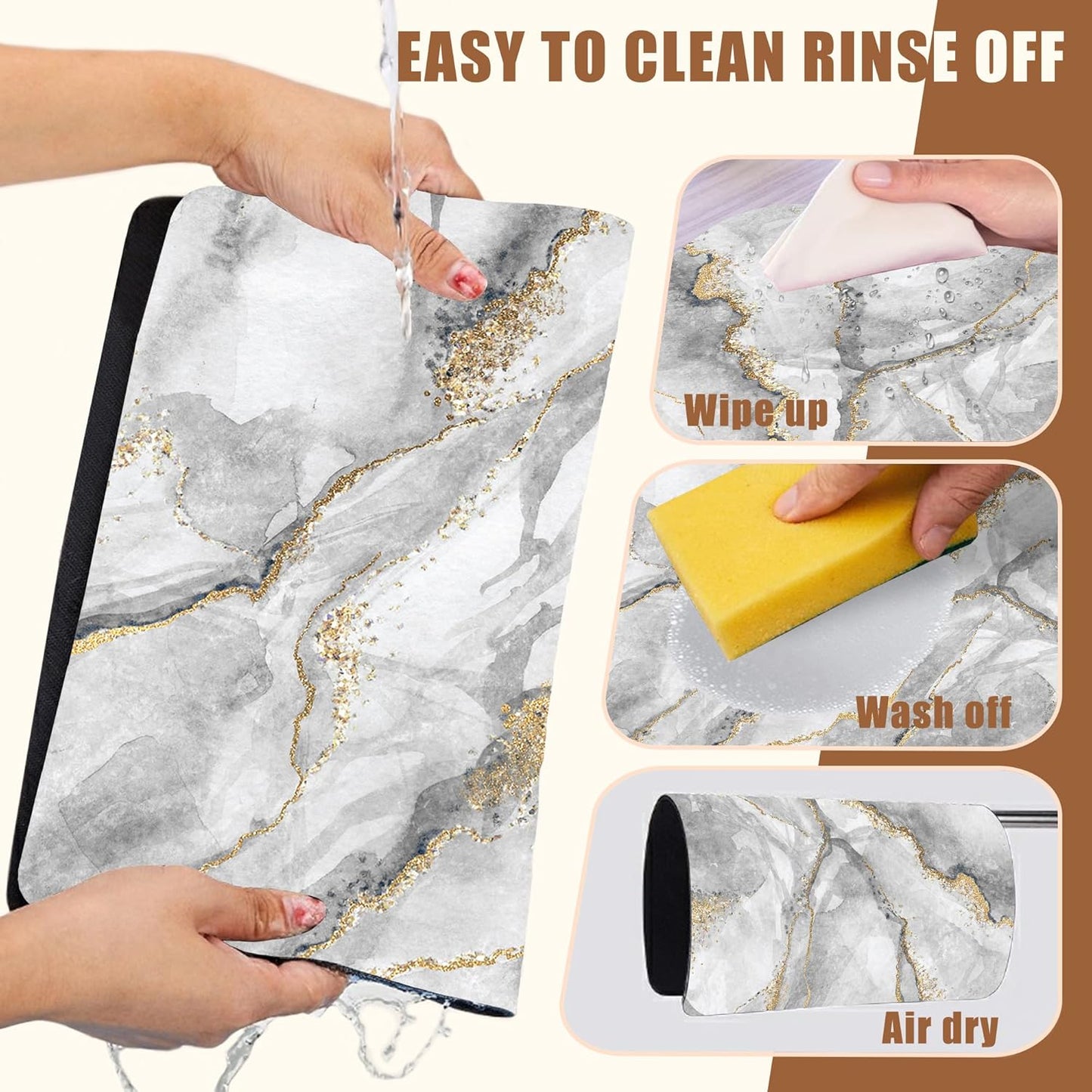White and Gold Marble Dish Drying Mat for Kitchen Counter Absorbent Hide Stain Coffee Mat Rubber Backed Dish Drainer Rack Pad Espresso Machine Coffee Bar Accessories 15.7 x 23.6 Inch