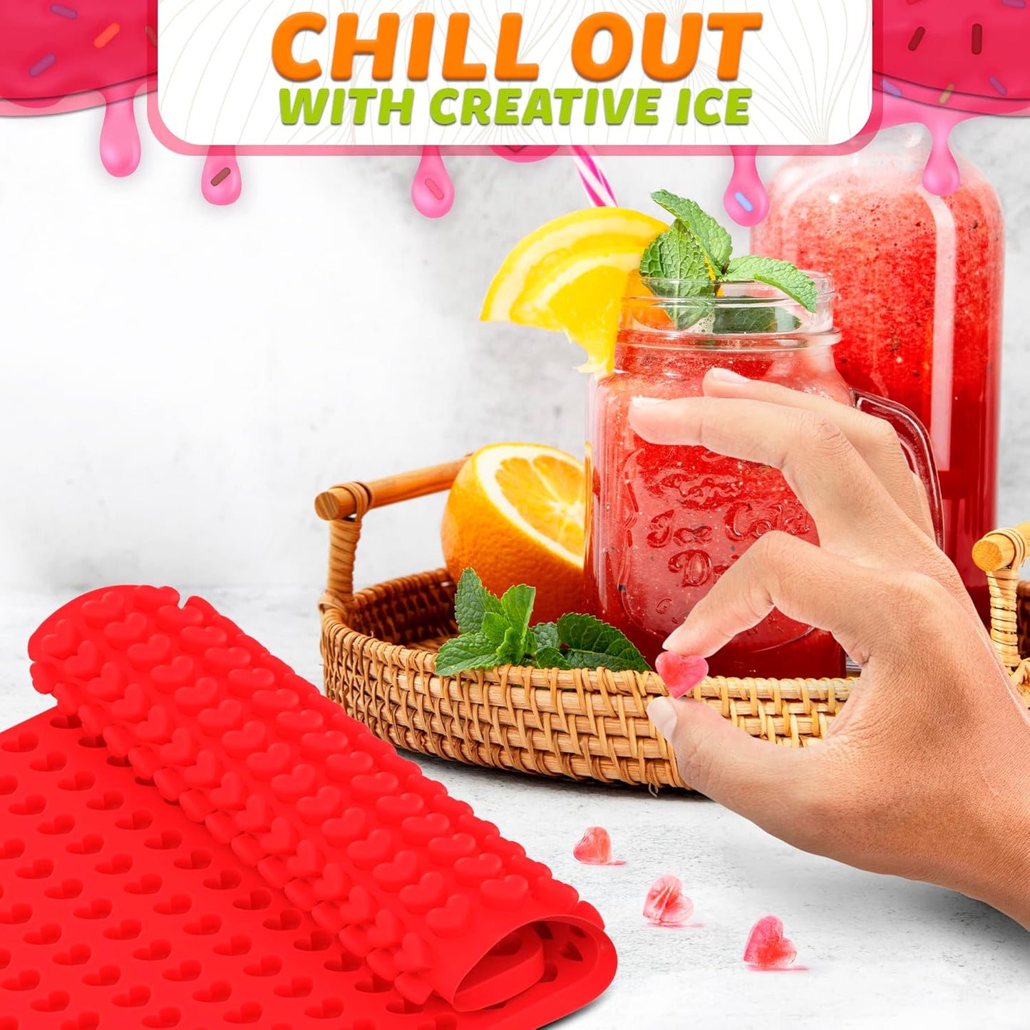 255 Cavities Mini Hearts Mold - 15.4" x 10.9" Mini Heart Silicone Mold for Making Candies, Chocolates and Gummies - Red Heart Ice Cube Tray with Easy Demolding, Flexible & Durable Heart Molds Silicone