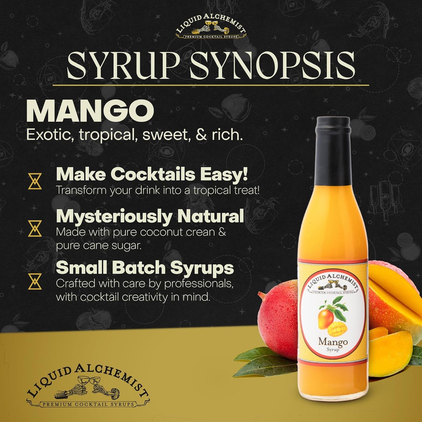 Liquid Alchemist Mango Syrup for Drinks - Real Ingredients Make our Mango Puree for Cocktails the Perfect Margarita Mix - Our Tropical Flavoring Syrup is Non-GMO & Vegan (12 oz)