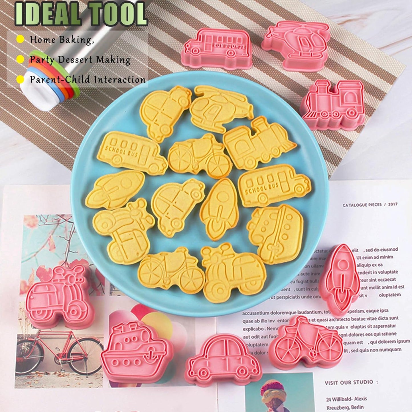 8 Pcs Transportation Vehicle Cookie Cutters Set Baking Molds 3D Transportation Vehicle Press type Cookie Cutter for Baking, Fondant, Cheese, and Pastries