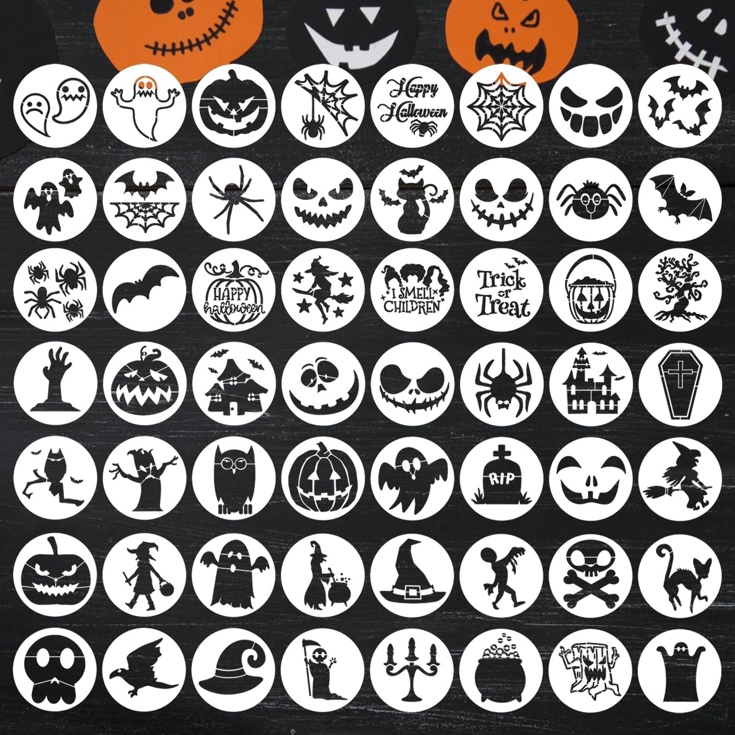 Halloween Stencils for Painting on Wood 3inch Reusable Pumpkin Ghost Face Stencils Boo Trick or Treat Draw Templates for Painting on Wood Slice Tier Tray Fabrics Window Decor
