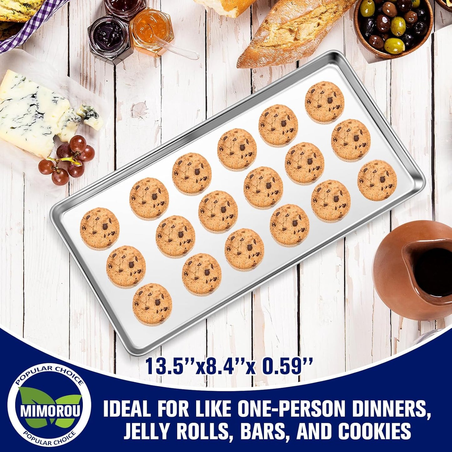 Mimorou 12 Pcs Baking Sheet Stainless Steel Cookie Sheet Small Metal Pans Professional Rectangle Oven Trays Kitchen Baking Cooking Oven and Toaster, Dishwasher Safe (13.5 x 8.4 Inches)