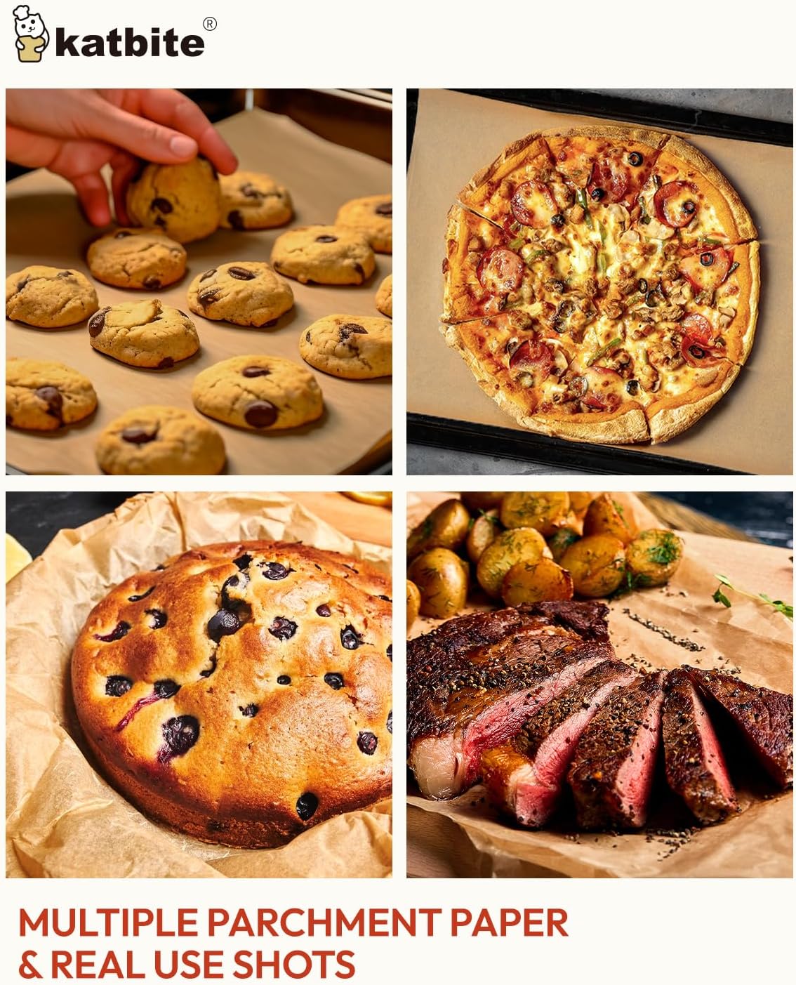 Katbite 300 Sheets 12x16 In Parchment Paper, Heavy Duty Baking Paper, Unbleached Non-stick Sheets for Air Fryer, Grilling, Steaming Cooking Bread Cake and Wrapping Foods