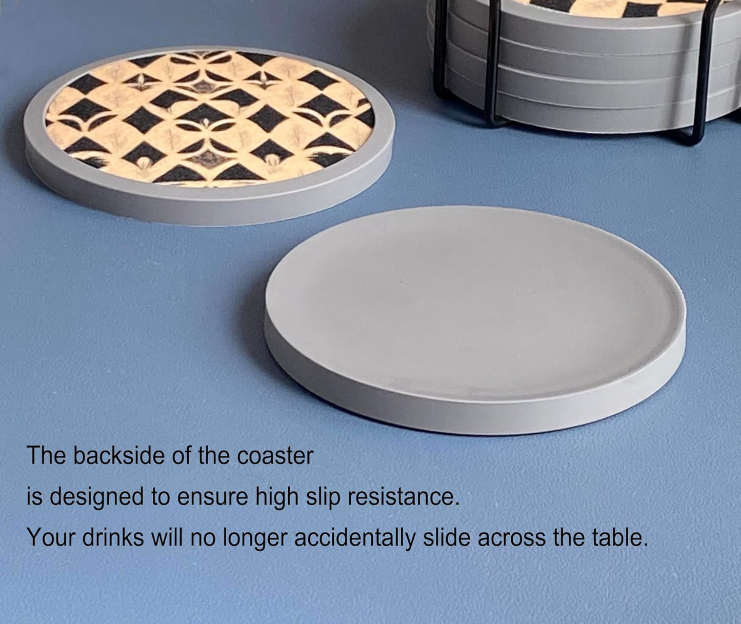 Absorbent Coasters for Drinks with Holder - 6packs, Silicone Coaster with Soft Felt Insert (4.3 inch Coasters with 4.5 inch Holder, Dual-Sided Ears of Wheat Artistry)