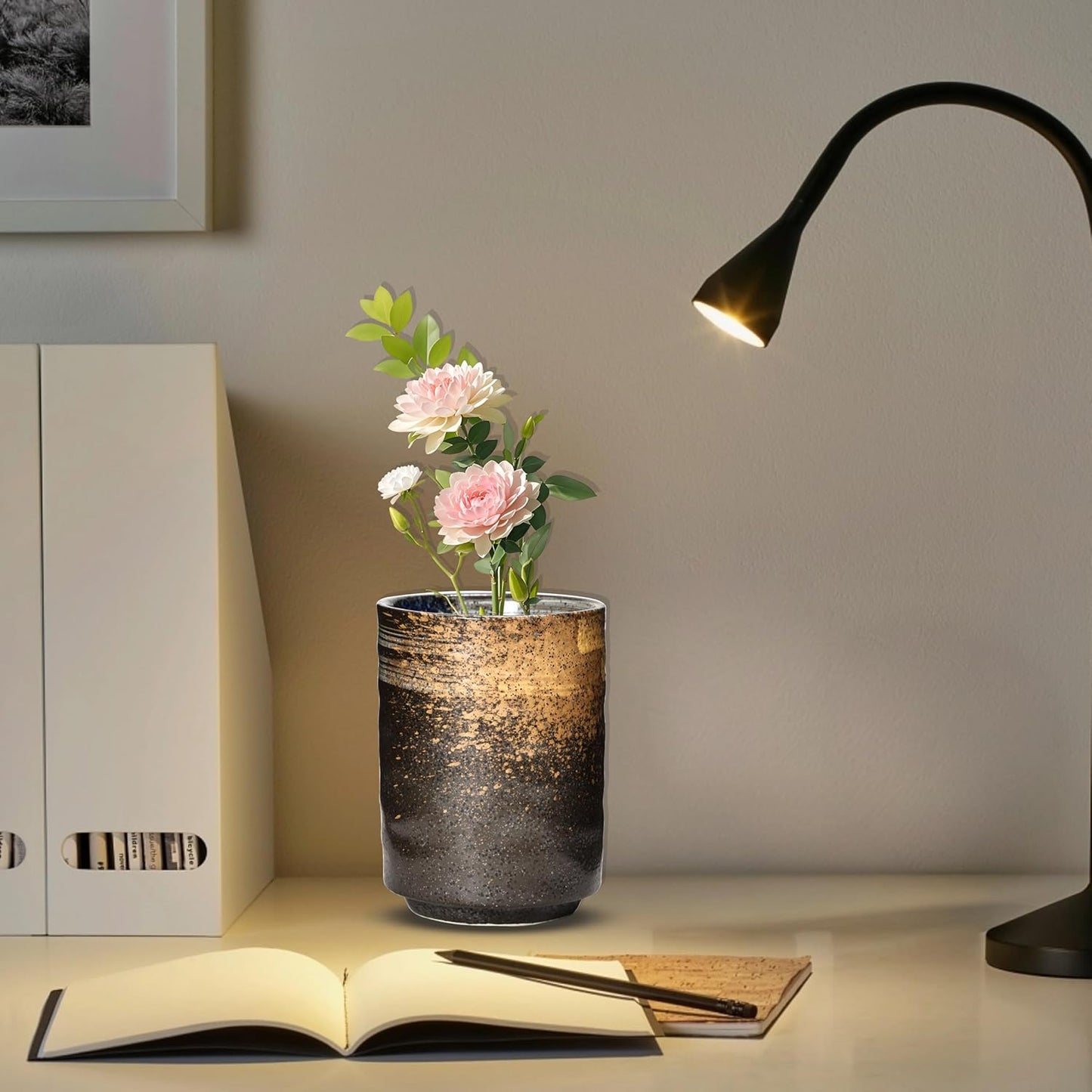 Ceramic Spoon Holder for Coffee Bar, Upright Tea Spoon Holder Cup, Coffee Stirrers Straws Stir Stick Holder, Holder for Spoons and Forks, Sunset Yellow