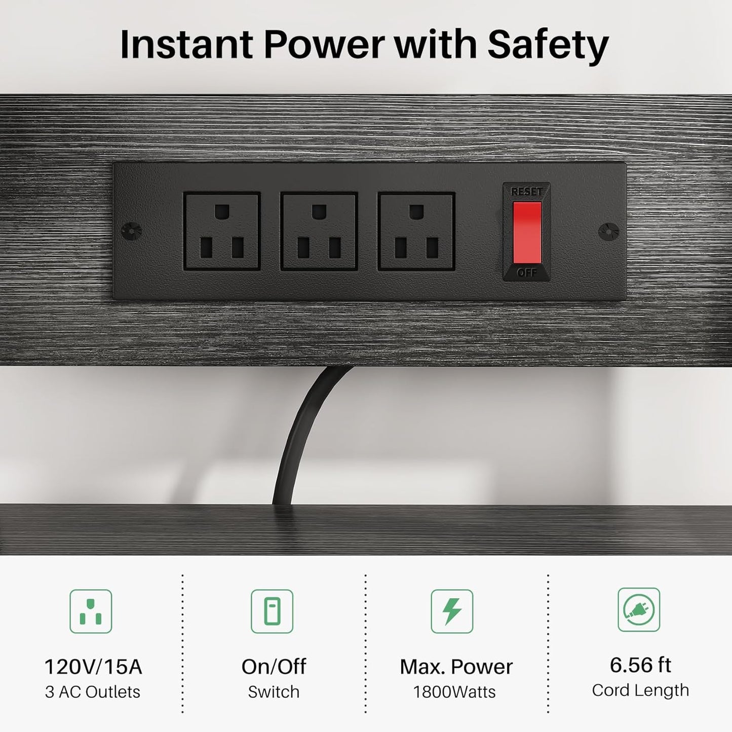 Baker Rack with Power Outlet - Microwave Stand with Storage, Large Coffee Bar Station with 14 Hooks, Metal Kitchen Shelf Rack for Spices, Pots (Rustic Grey)