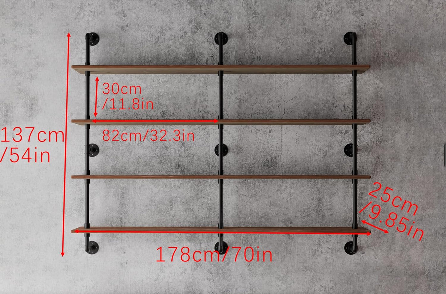 Floating Book Shelves for Wall 4 Tier 70 inch Bookshelf Industrial Pipe Shelving Shelves Bookcase Industrial Bookshelves Pipe Shelf Wood Wall Shelf for Living Room