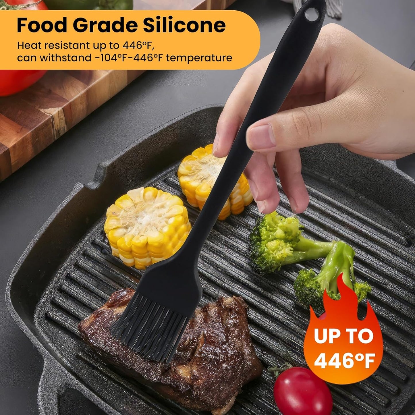 GEEKHOM Basting Brushes, Silicone Basting Pastry Baking Brush Set Heat Resistant Spread Oil Butter Sauce Marinade Meat Glazing for BBQ Grill Barbecue Baking Kitchen Cooking, 4 Pack, Black