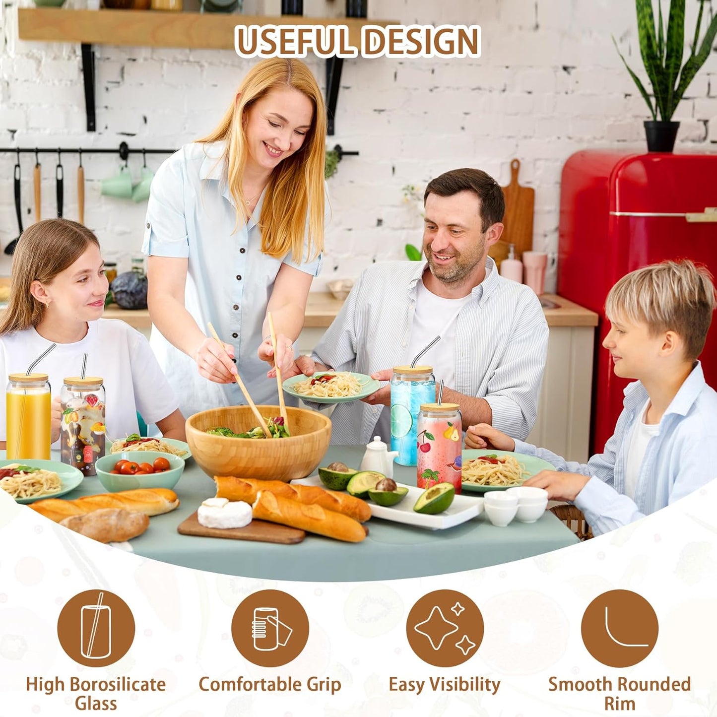 20 OZ Glass Cups with Lids and Straws, 20 Pack Drinking Glasses with Bamboo Lids Stylish Glass Beer Can Cups with Stainless Steel Straws Iced Coffee Cup Great for Soda Boba Tea Cocktail