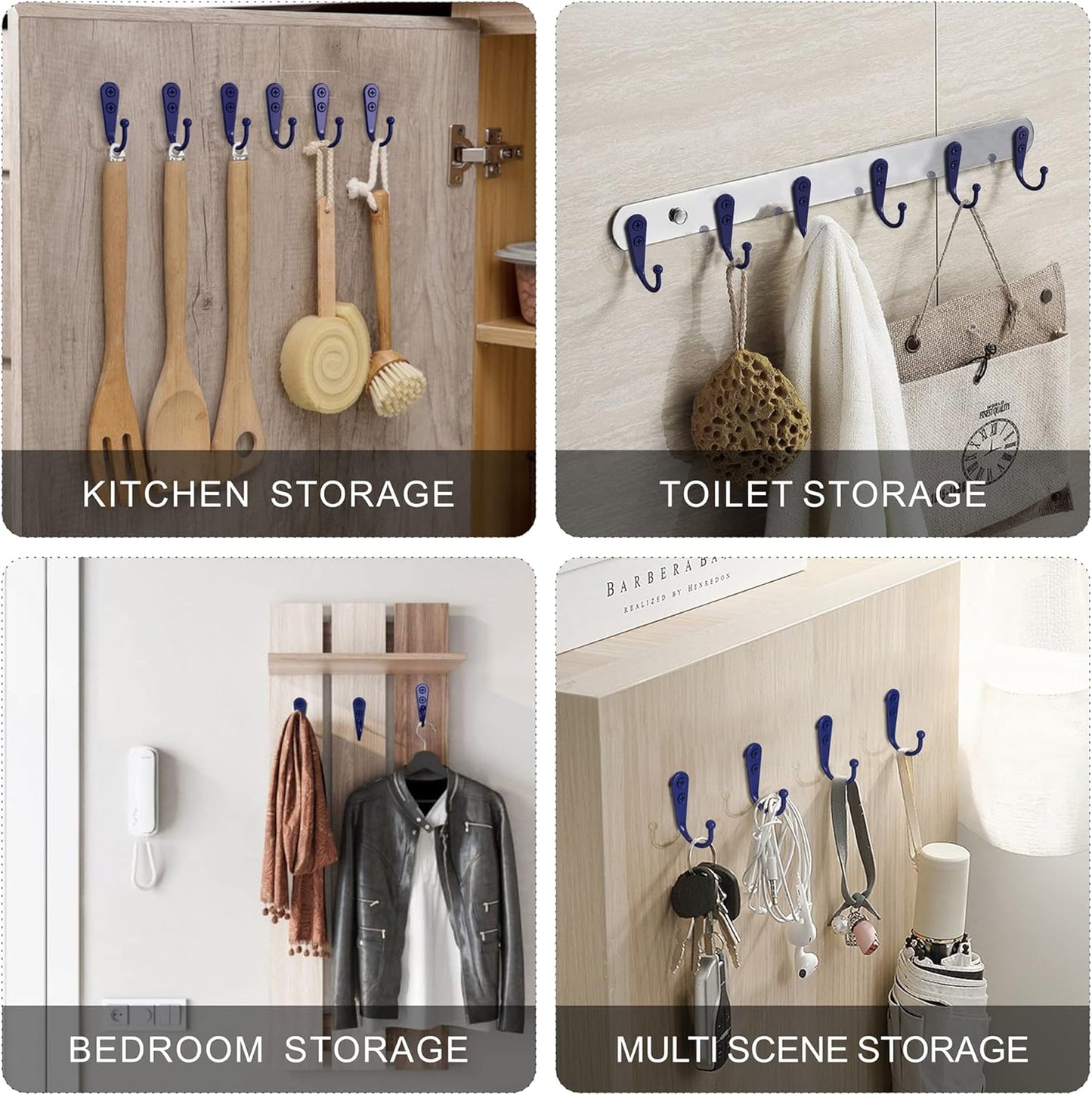 15-Pack Coat Hooks with 30 Screws | Heavy Duty Wall Mounted for Robe, Backpack & Keys | Entryway, Bathroom, Bedroom Hanging Hardware (Purple)