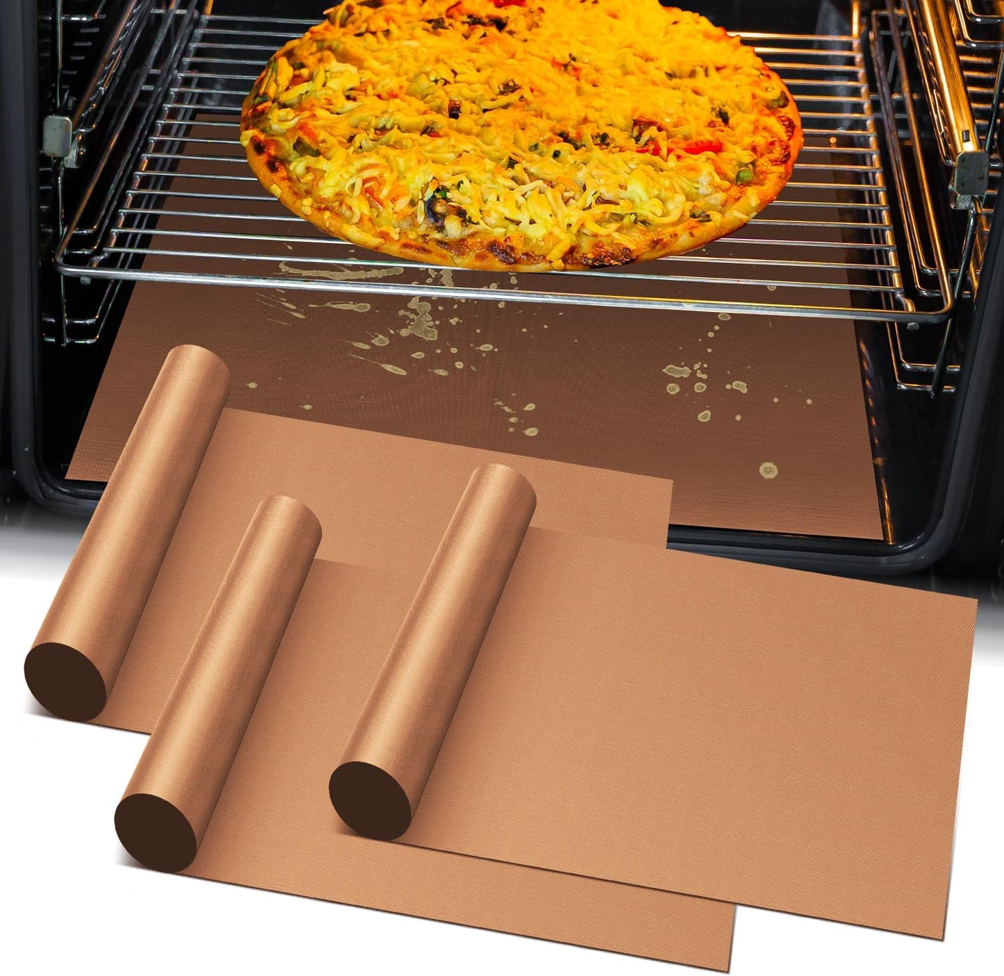 3 Pack Heavy Duty Oven Cover - 23.6"x 15.7" Non-Stick Reusable Liner for Electric, Gas, Toaster Ovens, BBQ - BPA & PFOA Free