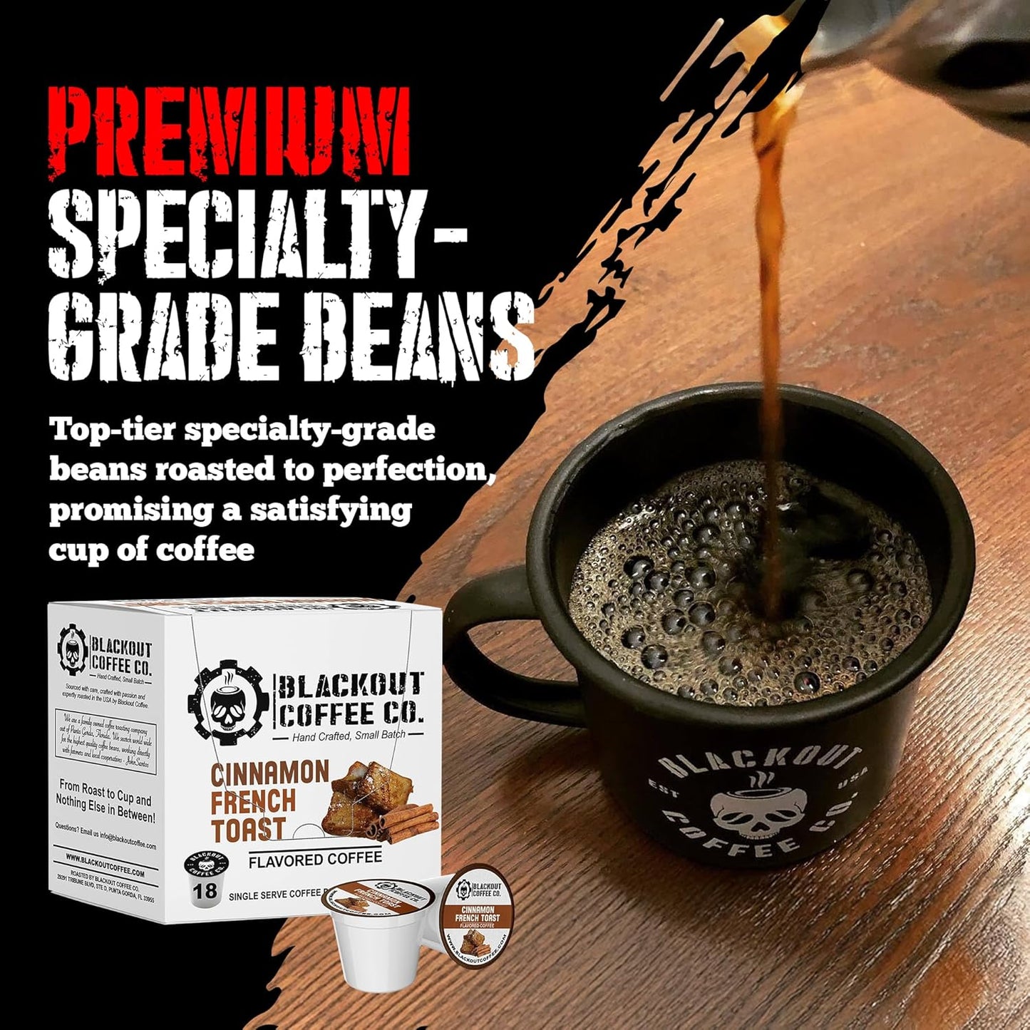 Blackout Coffee Cinnamon French Toast Flavored Pods - Freshly Roasted in the USA - K-Cup Compatible Single-Serve Coffee Pods (18 Count)