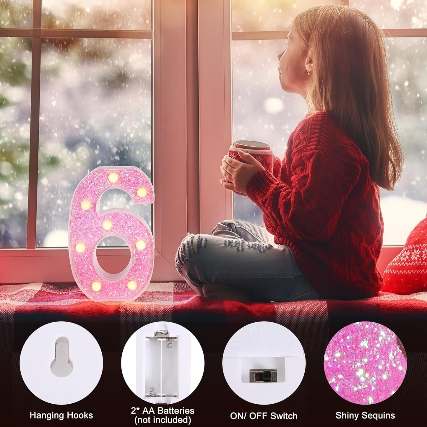 Foaky Pink Light up Letters，Pink Party Decorations,Girls Room Decor,Glitter Marquee Numbers,Alphabet Letter Sign for Night Light Birthday Party Girls Gifts, Home Bar Decoration (6)