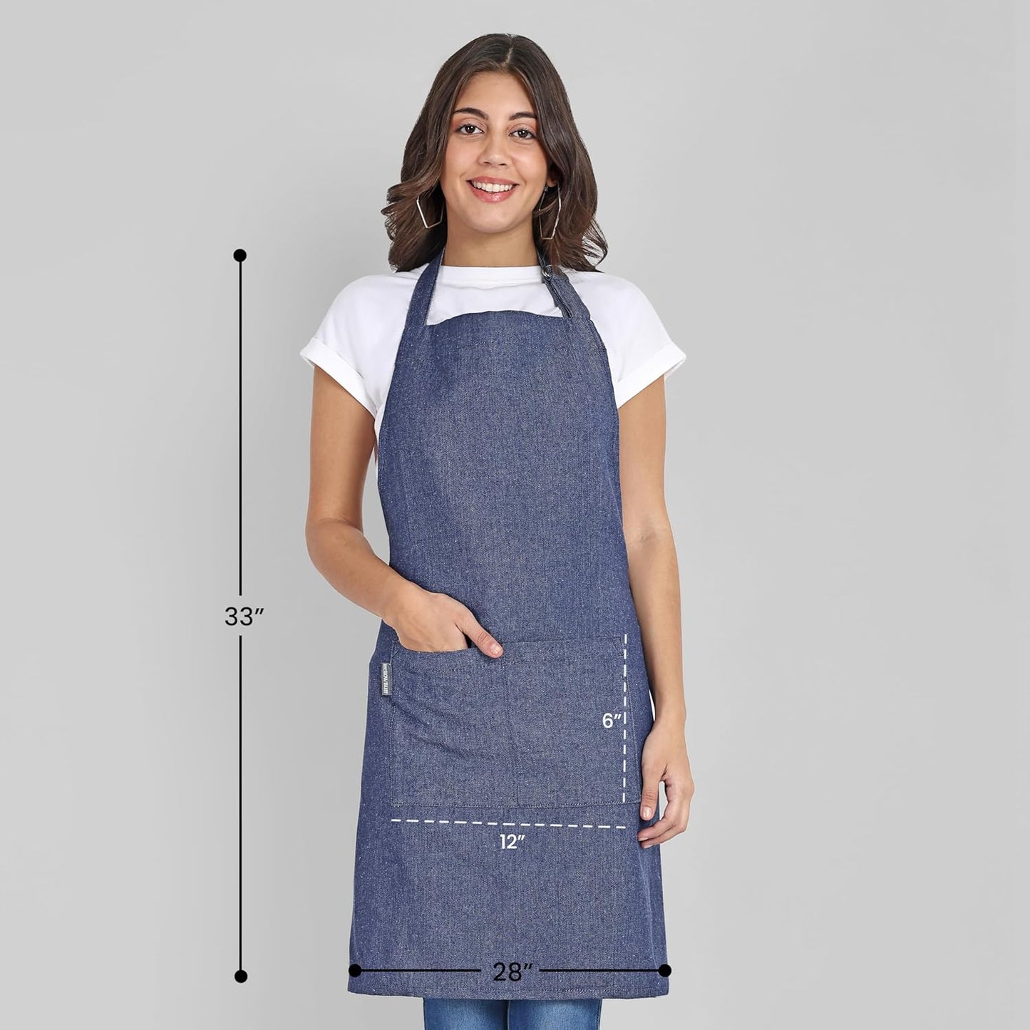 Chef Apron, Recycled Cotton Kitchen Apron with an Adjustable Neck with Long Ties, for cooking, baking