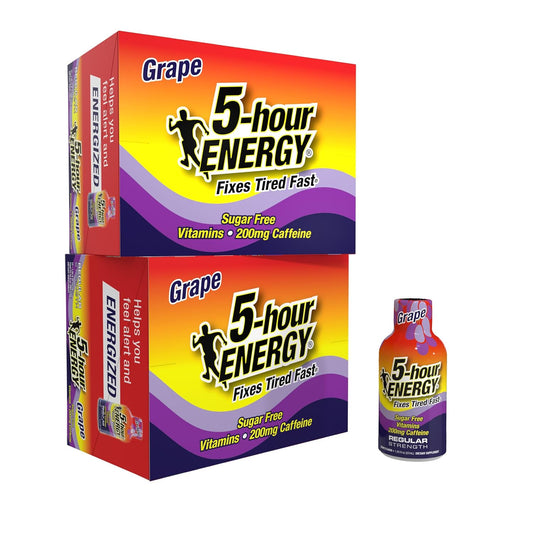 5-hour ENERGY Regular Strength Energy Shot, Grape Flavor (1.93 oz., 24 Count) Zero Calories & Sugar-Free 200 mg Caffeinated Energy Shot, Amino Acids & B Vitamins, Dietary Supplements