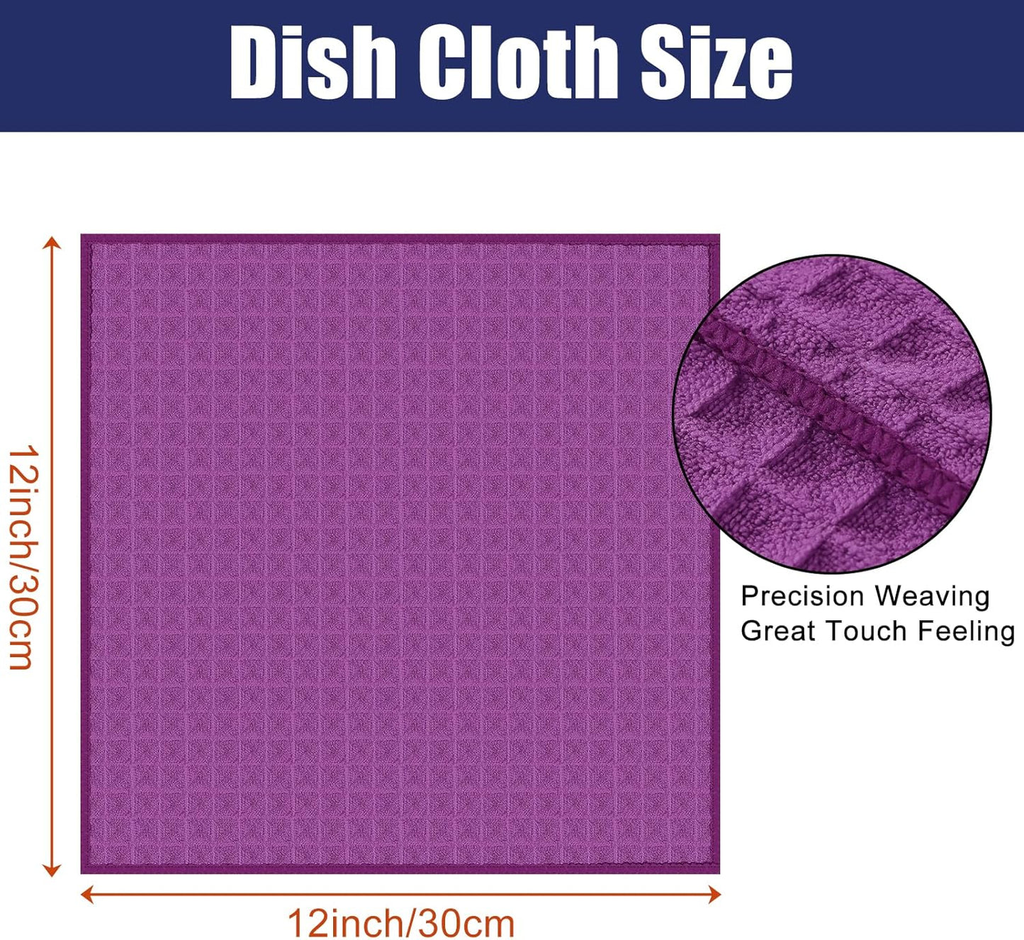 Homaxy Microfiber Waffle Weave Kitchen Dish Cloths, 12 x 12 Inch Ultra Absorbent and Solid Color Dish Towels for Kitchen Fast Drying Dishcloth for Washing Dishes, 6 Pack, Purple