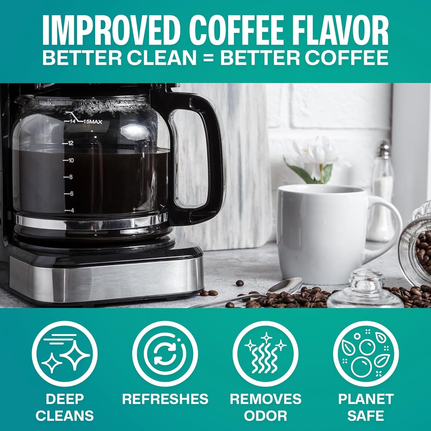 Coffee Maker Cleaner Tablets – Descaling & Cleaning Solution for Coffee Makers, Pot, Espresso Machines – Compatible with Breville, Miele, Keurig, DeLonghi, Nespresso & More – Removes Stains & Oils