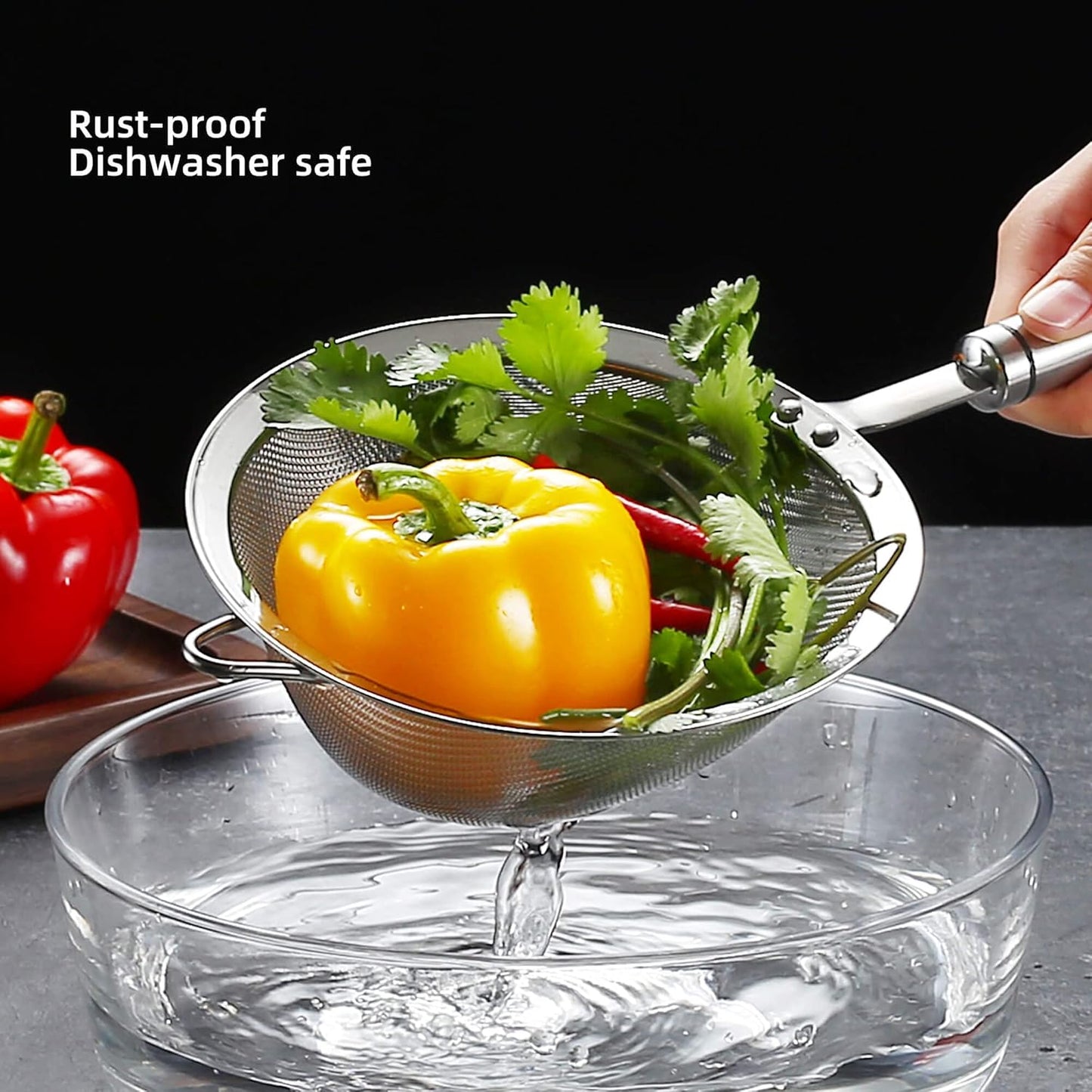 304 Stainless Steel Fine Mesh Strainers for Kitchen, Colander-Skimmer with Handle, Sieve Sifters for Food, Tea, Rice, Oil, Noodles, Fruits, Vegetable 5.51 inch Medium