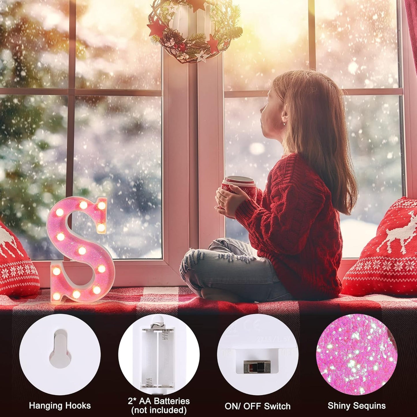 Foaky Pink Light up Letters，Pink Party Decorations,Girls Room Decor,Glitter Light Up Letters,Alphabet Letter Sign for Night Light Birthday Party Girls Gifts, Home Bar Decoration（N）