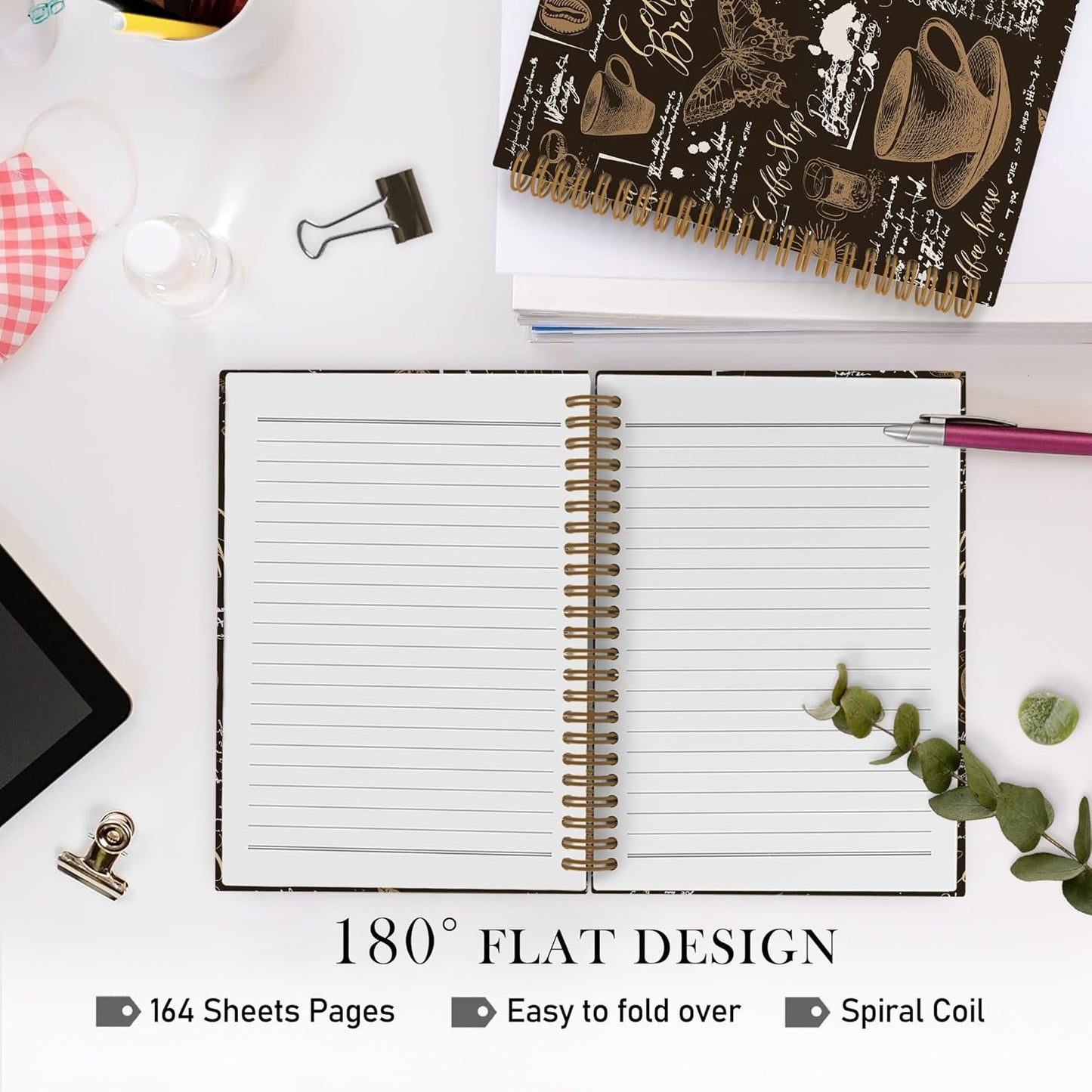 Retro Coffee Spiral Notebook, Coffee Themed Journal Notebook, Coffee Butterfly Notebooks for School Work, Coffee Tasting Office Supplies Gifts for Coffee Lovers Women Men, 5.5x8.3 Inch