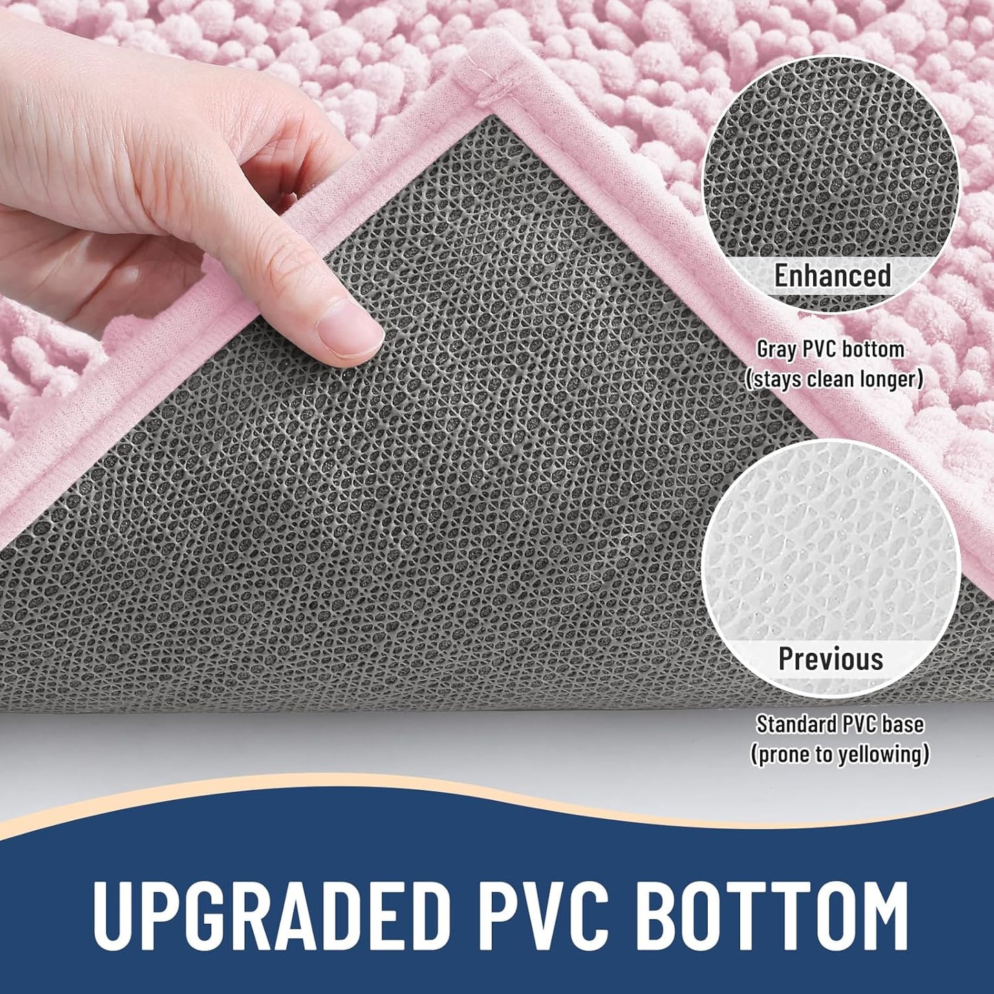 Arotive Luxury Chenille Bathroom Rug Mat, Extra Soft Thick Absorbent Shaggy Bath Rugs, Non-Slip Machine Wash Dry, Plush Bath Mats for Bathroom, Shower and Tub, 60x24, Pink