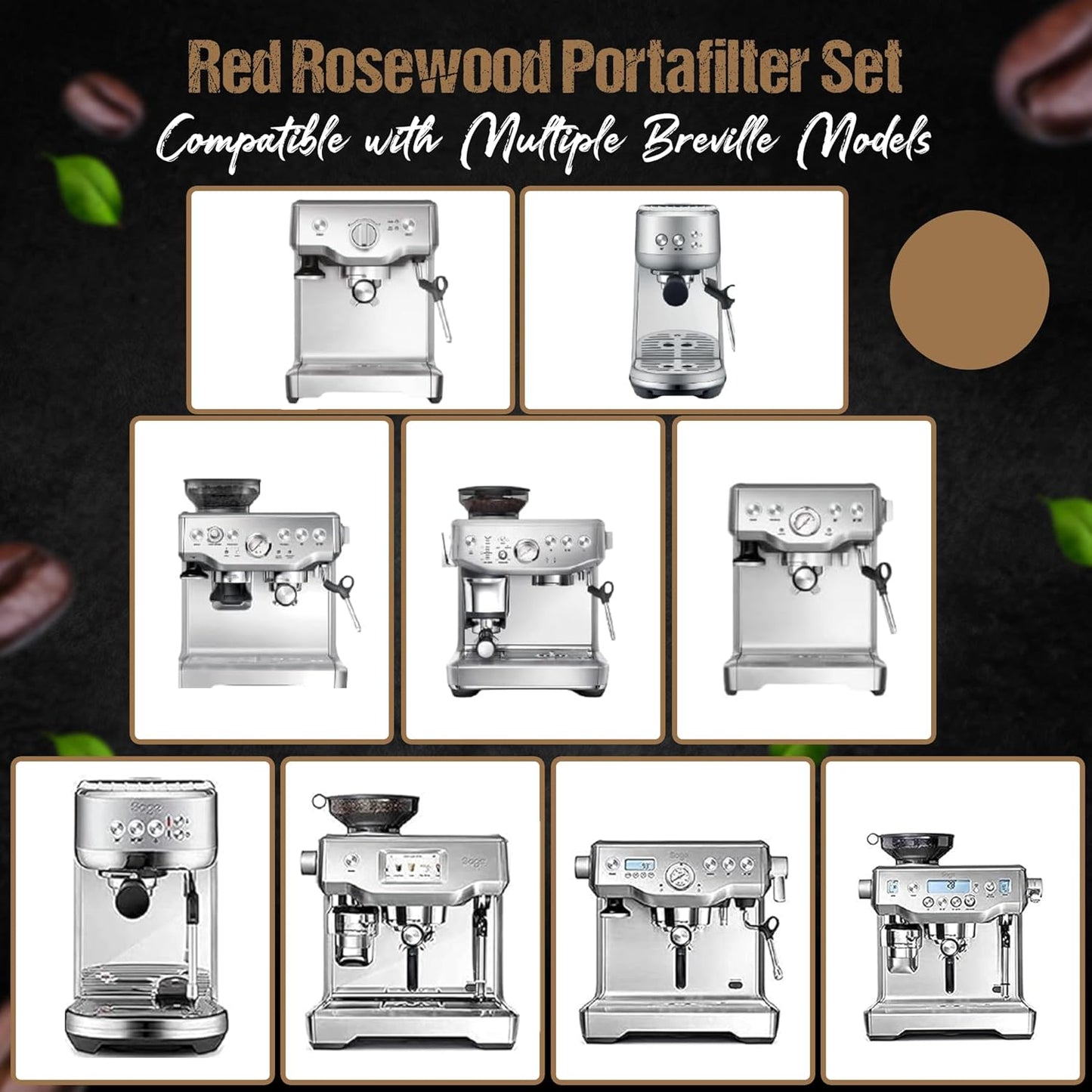 54mm Espresso Bottomless Portafilter 3 Ears Black Rosewood Handle – Fits 54mm Breville Espresso Machine – Includes Stainless Steel 18g Filter Basket & 53.35mm Espresso Puck Screen, 0.9mm 150μm