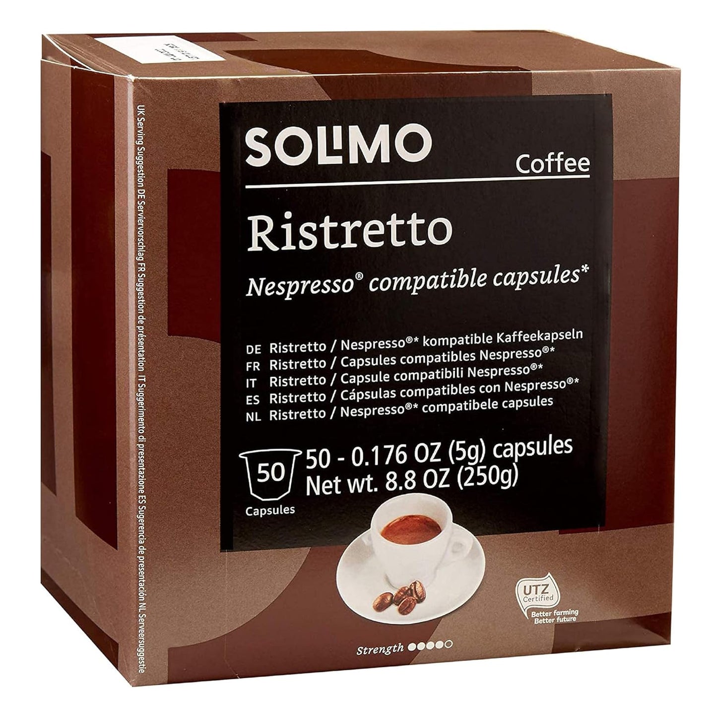 Amazon Brand - Solimo Ristretto Capsules, Dark Roast, Compatible with Original Brewers, Pack of 1x50 Capsule (50 count)