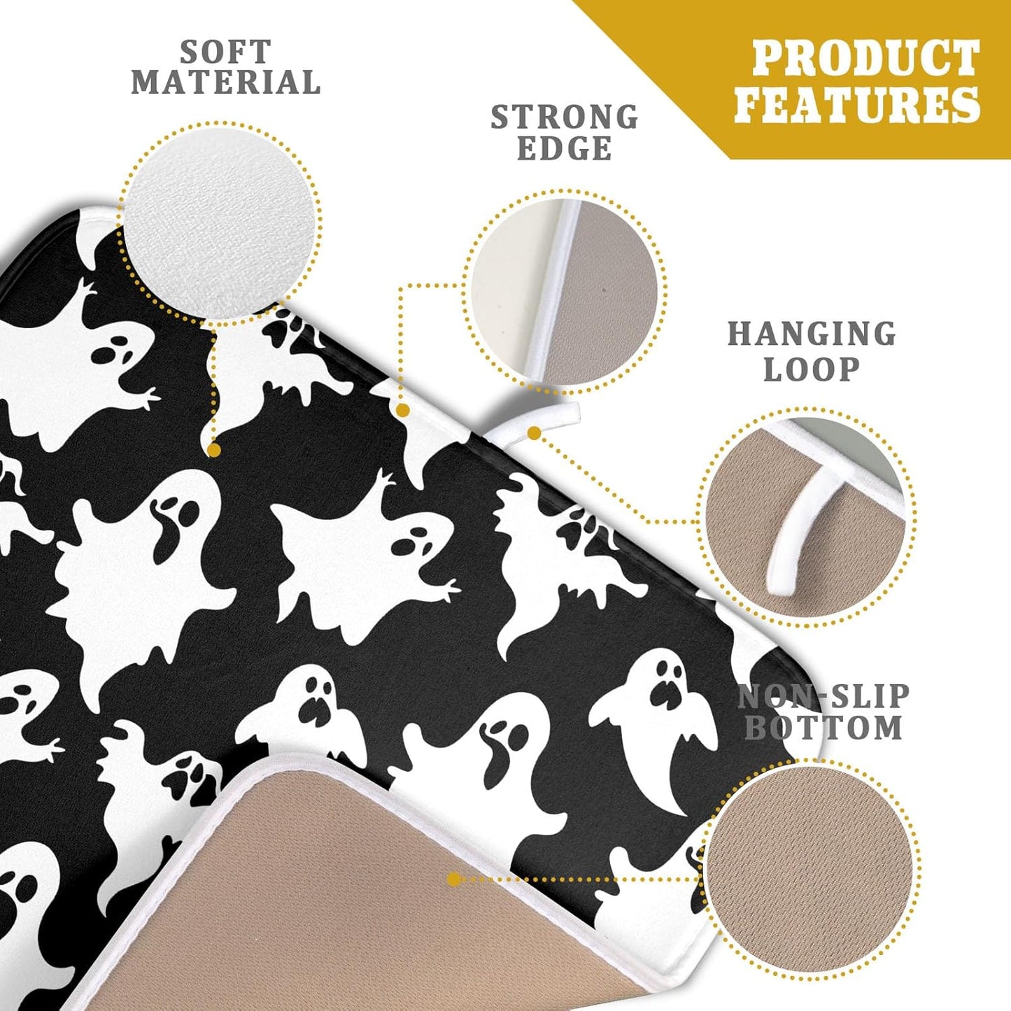 Halloween Bat Ghosts Dish Drying Mat for Kitchen Counter,Halloween Spooky Ghost Black and White Drying Mat 16 x 18 Inch Microfiber Dish Drying Pad Dish Rack Pad Drainer Mat for Coffee Bar