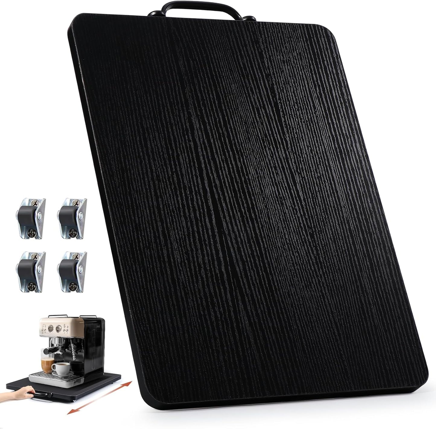 Appliance Slider, Sliding Tray for Coffee Maker, Coffee Pot Slider for Countertop, Kitchen Appliance Rolling Tray with Rubber Wheels,Large - Long, Black(12.5” x 16”)