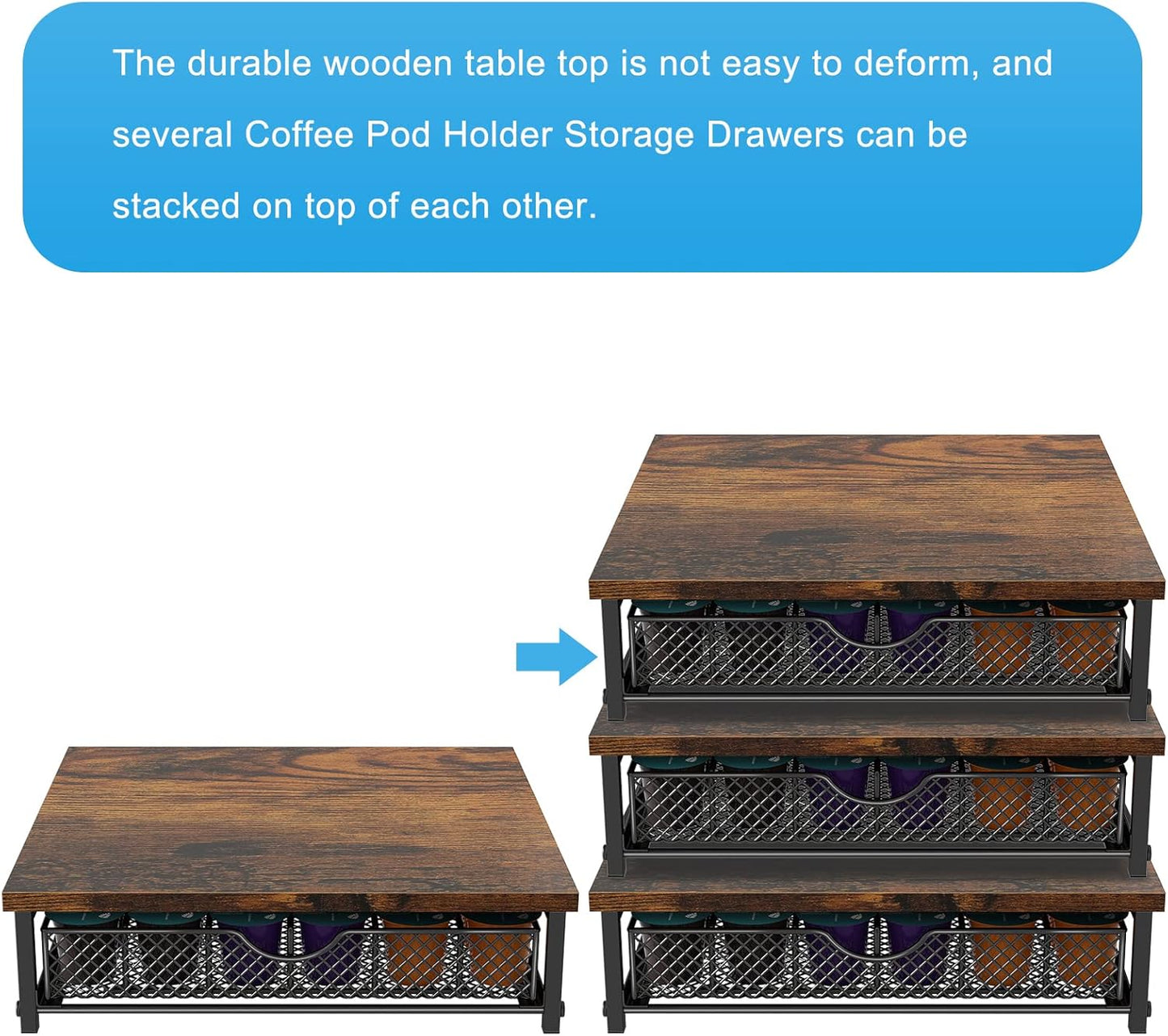 Coffee Pod Drawer Holder for K Pod Coffee Pods Holder for Counter 36 Capacity Pods Storage Organizer for Coffee Capsule Storage with Sliding Baskets for Coffee Station Black