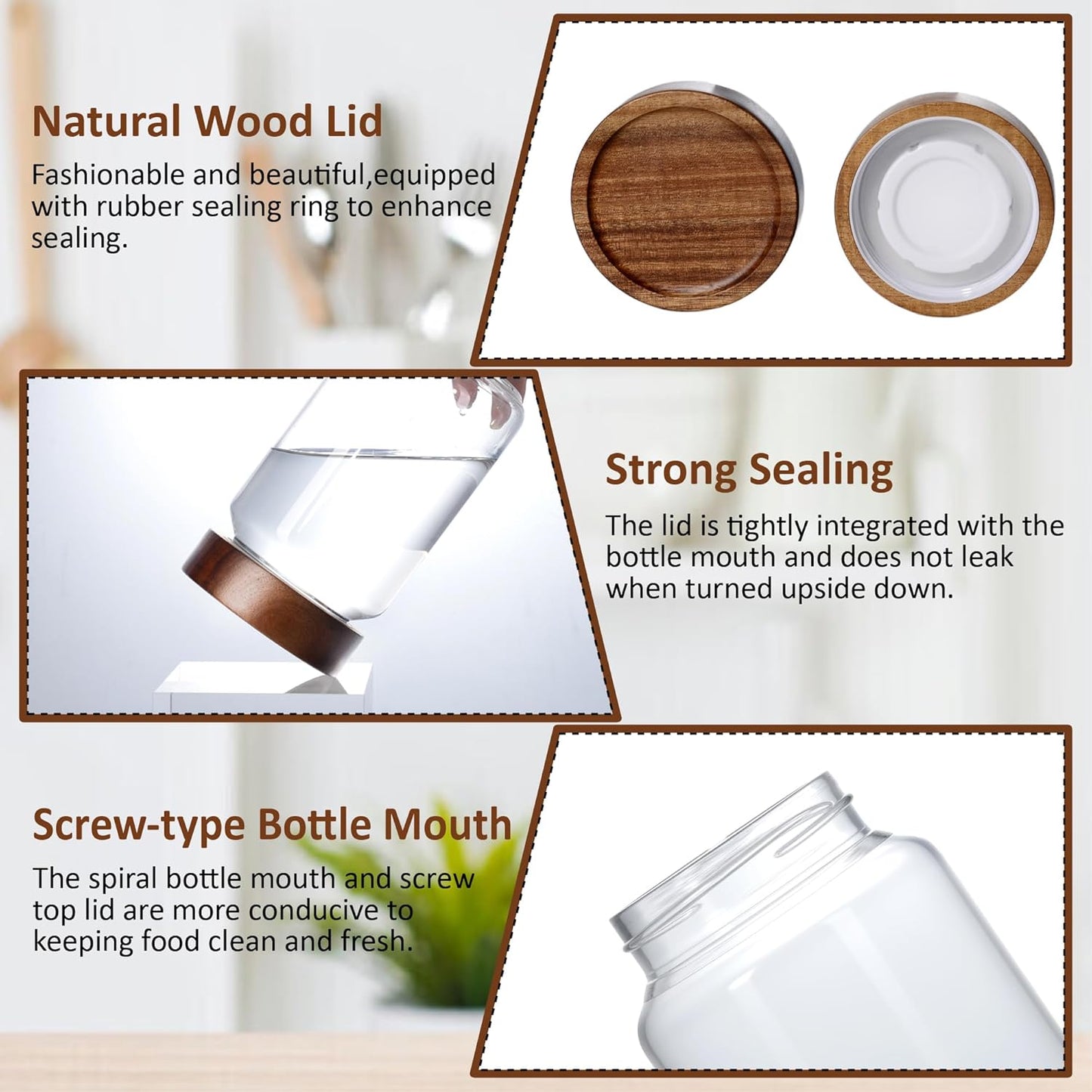 24 oz/710 ml Glass Jar with Airtight Wooden Screw Top Lid, Clear Stackable Food Storage Canister, Medium Cute Decorative Glass Container for Coffee, Candy, Cookie, Sugar, Oatmeal, Salt, Spice