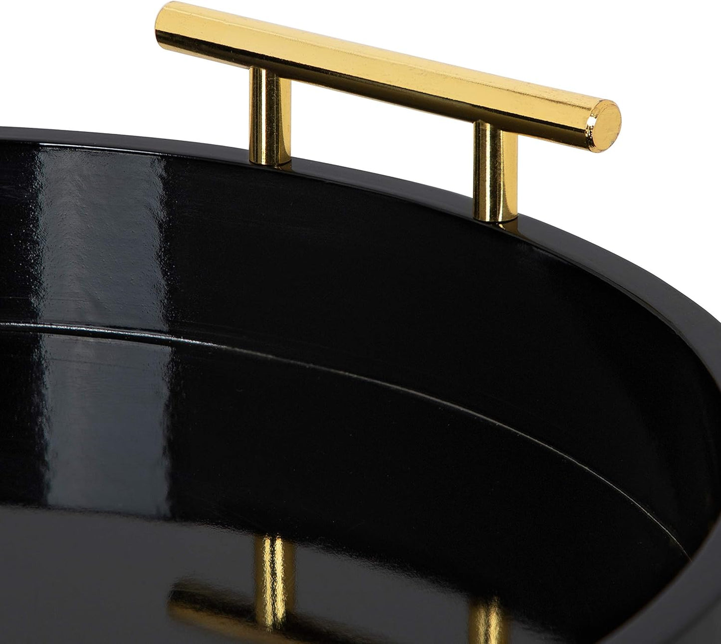 Kate and Laurel Lipton Modern Round Tray, 15.5" Diameter, Black and Gold, Decorative Accent Tray for Storage and Display