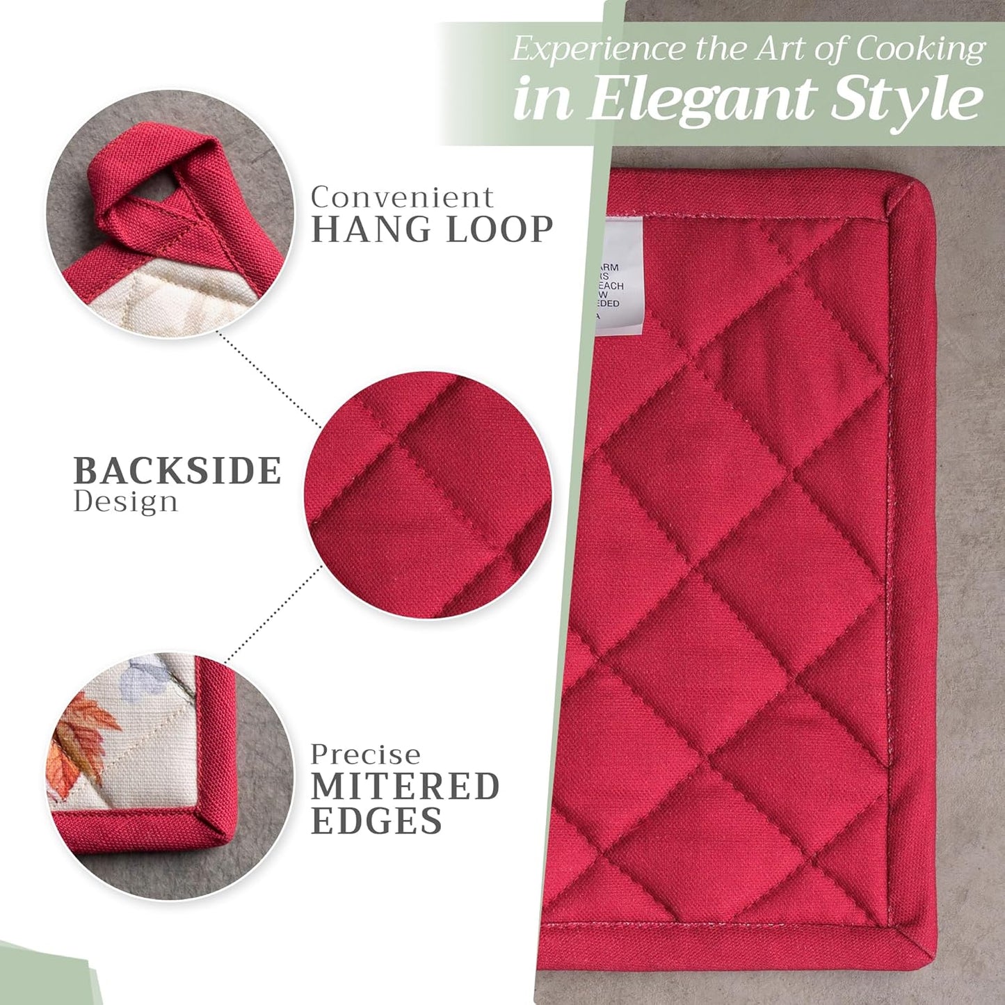 Maison d' Hermine Pot Holders Set 100% Cotton Heat Resistant Potholders 8" x 8" Hot Pads with Loop BBQ, Cooking, Baking, Grilling, Kitchen, Handling Hot Pans (Pack of 2, Equinoxe - Beige)