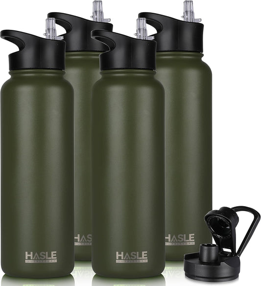 HASLE OUTFITTERS 40oz Stainless Steel Water Bottle, Vacuum Insulated Double Walled Leak Proof Sports Water Bottle with 2 Lids (Straw and Spout Lid) Thermo Mug Keep Cold and Hot(Army Green,4)