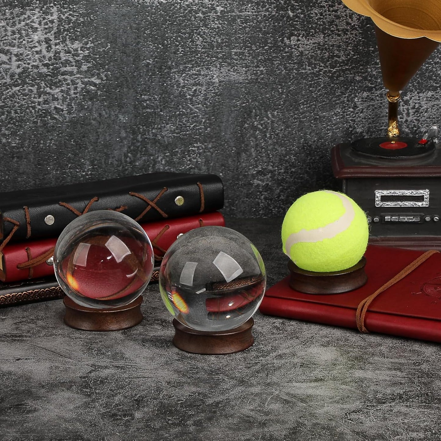 JUXYES Wooden Sphere Holder Display Stand, 3 Pack Small Wood Crystal Ball Stand, Simple Round Display Easel Stands for Crystal Balls, Baseball, Tennis Ball, Stones, Gemstones, Collections, 45mm