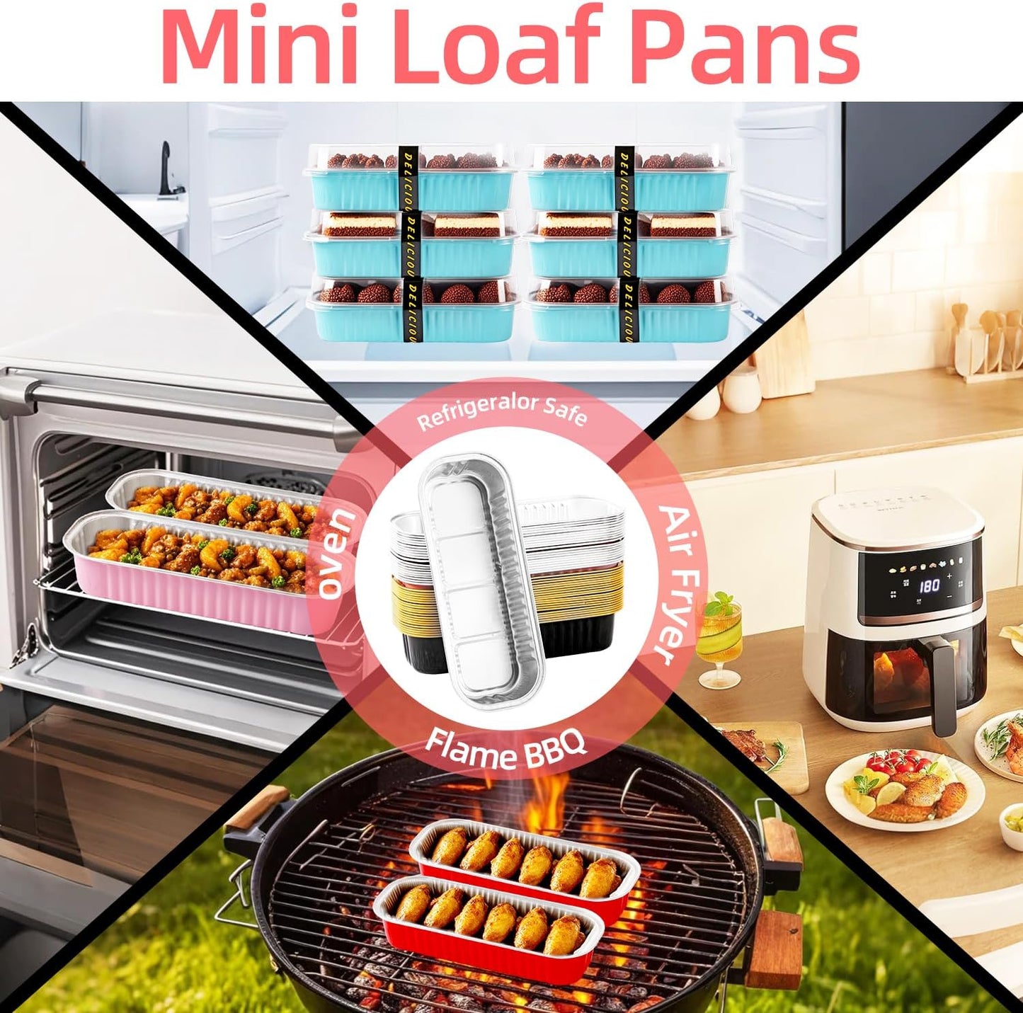 Mini Loaf Pans with Lids and Spoons Sealing Sticker,120 Pcs 6.8oz Cake Pans for Baking Disposable Aluminum Foil Red cake pan (mixed)