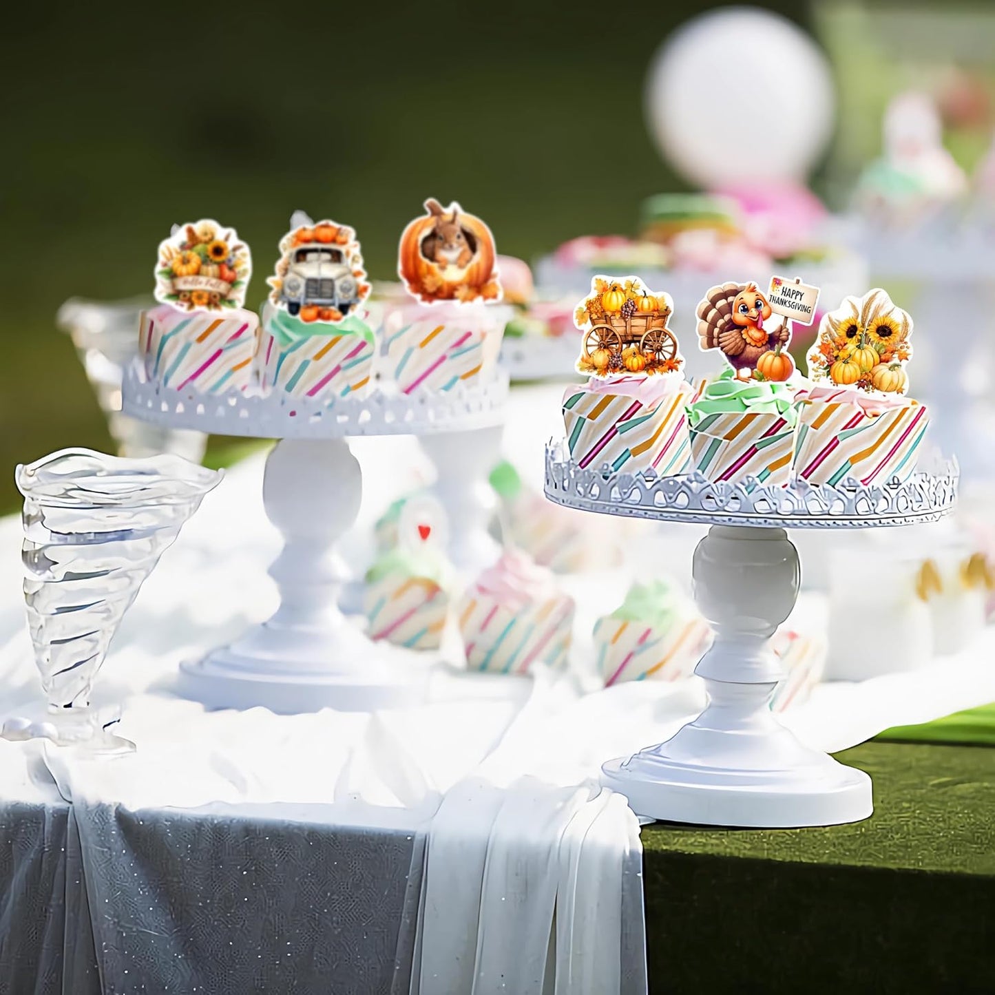 40 PCS Edible Wafer Paper Turkey Pumpkin Fall Theme Cake Picks Autumn Decorations for Thanksgiving Party