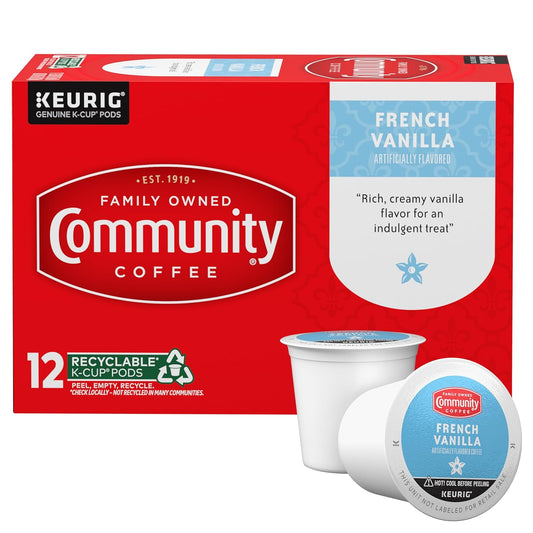 Community Coffee French Vanilla Flavored 12 Count Coffee Pods, Medium Roast, Compatible with Keurig 2.0 K-Cup Brewers, 12 Count (Pack of 1)
