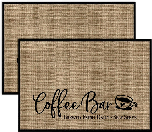 Artoid Mode Coffee Bar Mat Set of 2, Plastic Vinyl Washable Woven Non-Slip Table Mats for Coffee Machine Decor