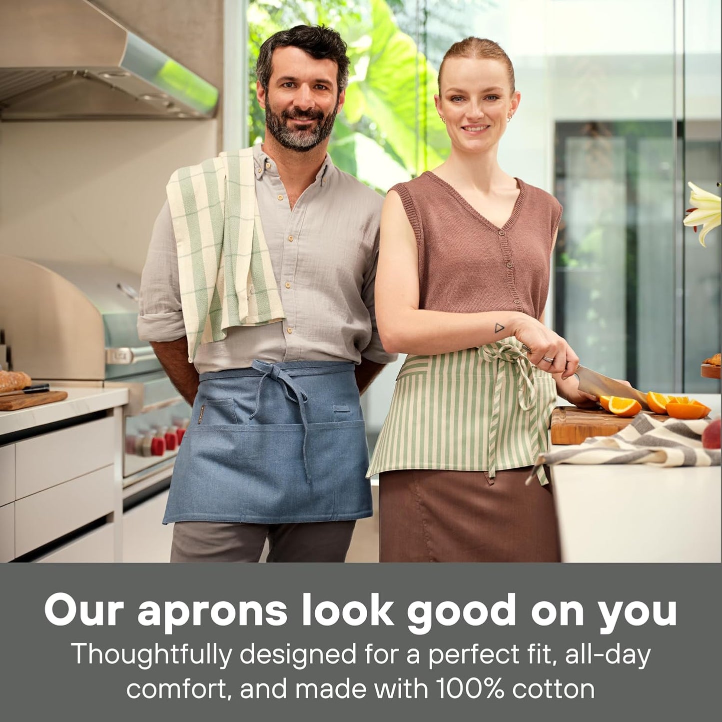 MEEMA Waist Apron with 3 Pockets | Waitress Apron | Waitress Apron with Pockets | Half Aprons With Pockets | Server Aprons Women