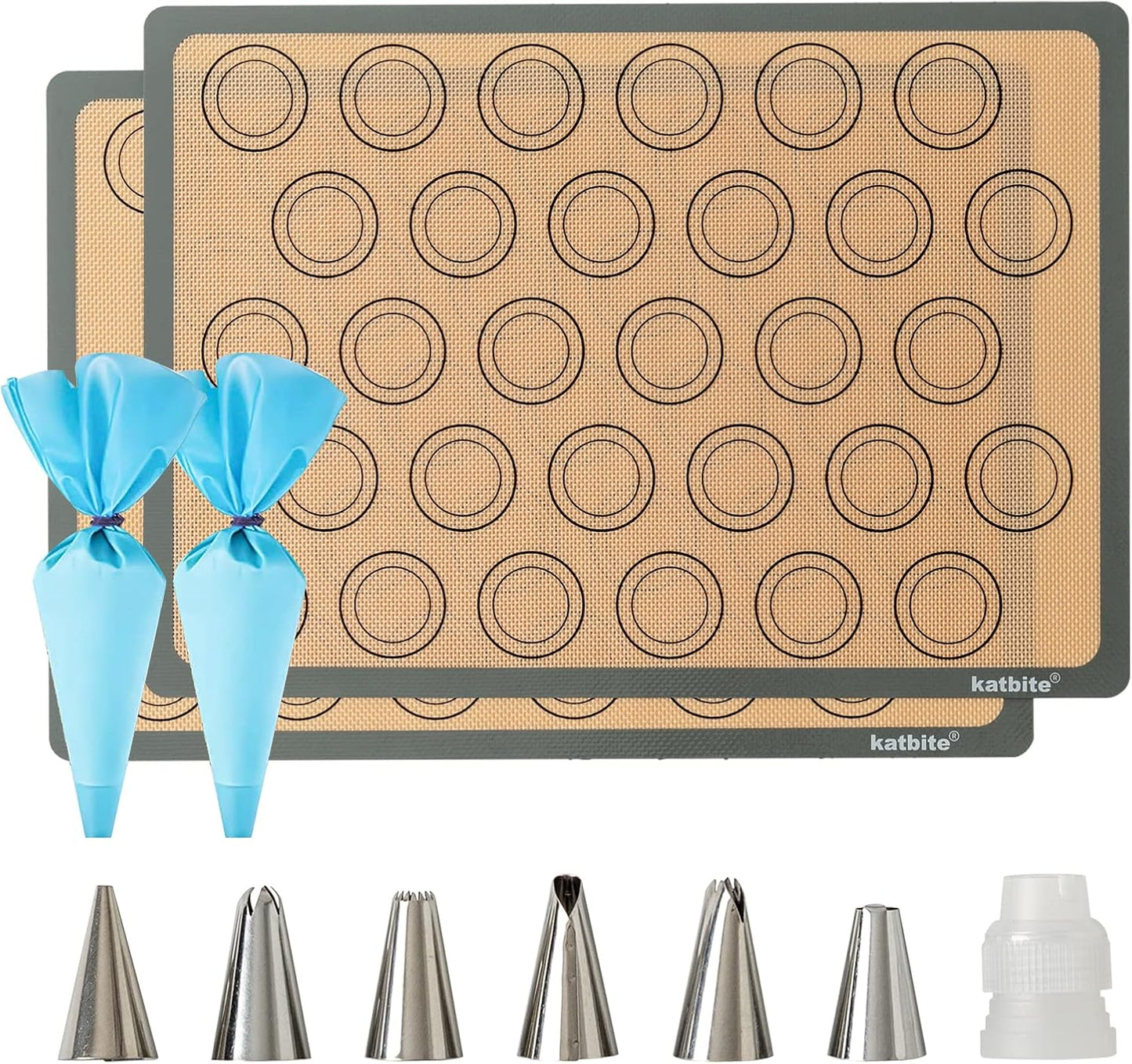 Macaron Silicone Baking Mats, Katbite Silicone Macaroons Baking Mat Set of 2 Half Sheet (11 5/8" x 16 1/2") Reusable & Nonstick Macarons Baking Supplies Silicone Bakeware Mats for Macarons Cookies