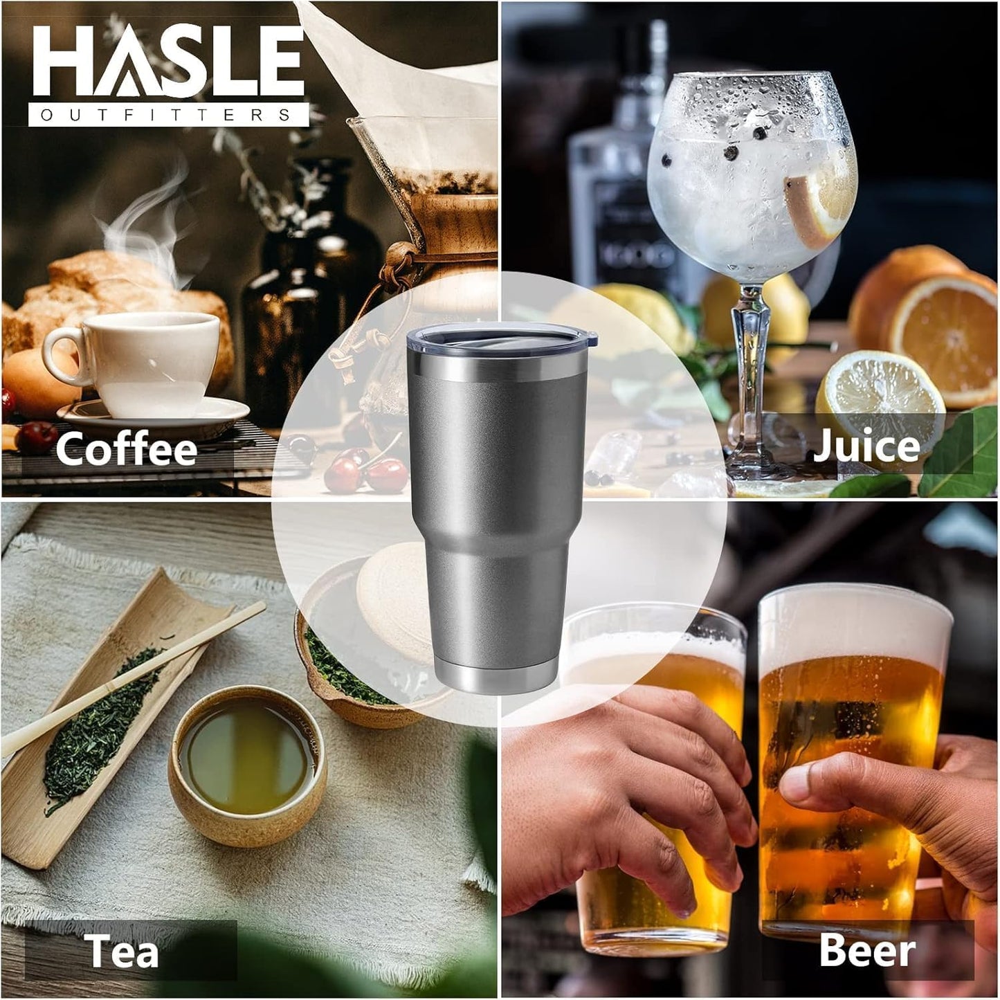 HASLE OUTFITTERS 30oz Stainless Steel Tumbler, Double Wall Vacuum Insulated Travel Mug Tumbler, Durable Insulated Coffee Mug, Gift Box Set (Grey, 12)