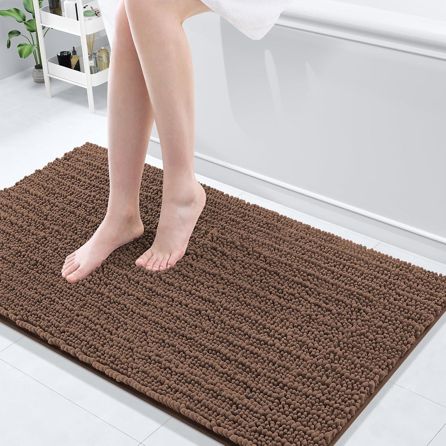 Arotive Luxury Chenille Bathroom Rug Mat, Extra Soft Thick Absorbent Shaggy Bath Rugs, Non-Slip Machine Wash Dry, Plush Bath Mats for Bathroom, Shower and Tub, 47x24, Mocha