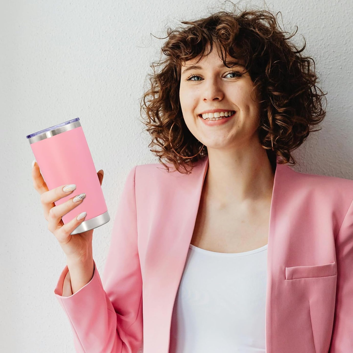 20 oz Tumbler with lid Double Wall Vacuum Insulated Tumblers Stainless Steel Coffee Mug Travel Coffee Tumbler Powder Coated Tumbler Cup Keep Hot&Cold - (Pink 1 Pack)