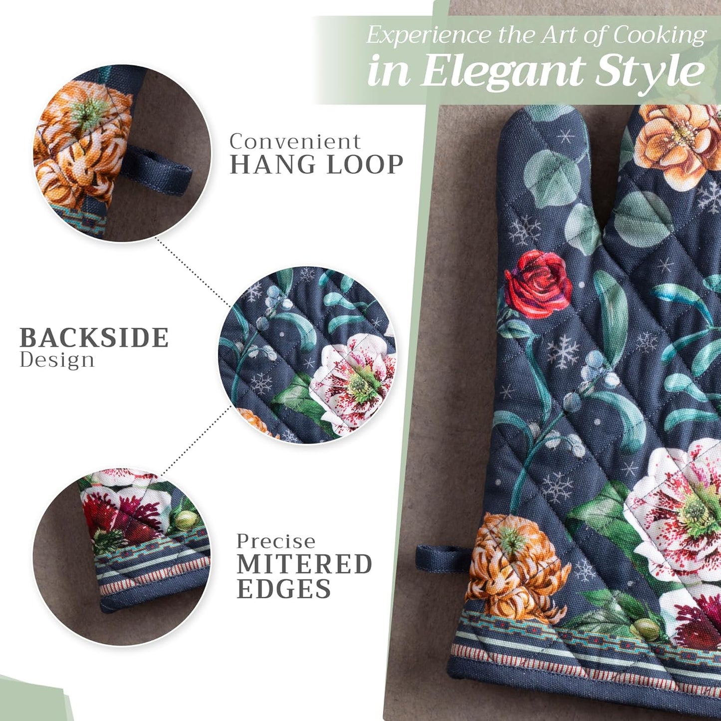 Maison d' Hermine Oven Gloves 100% Cotton Oven Mitt 7" x 13" with Loop Heat Resistant, BBQ, Cooking Gloves, Baking, Grilling, Kitchen, Handling Hot Pans (Pack of 1, Christmas Joy)